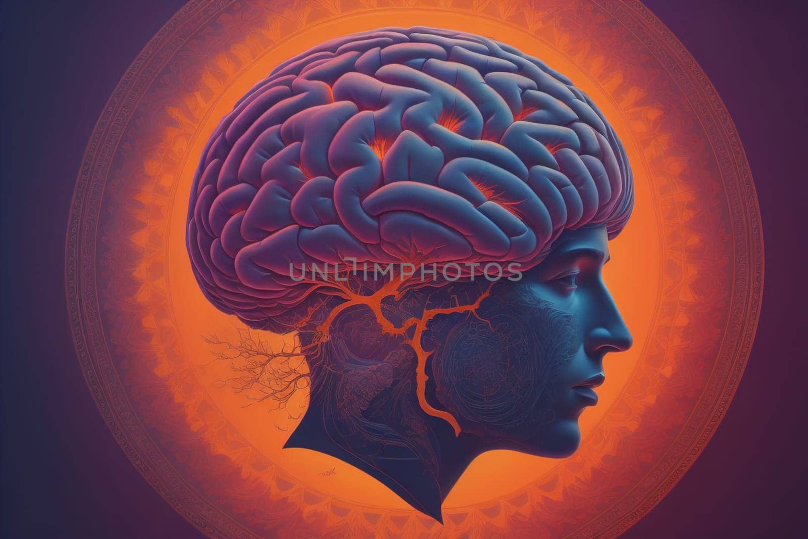 Human brain on a solid color background. ai generative