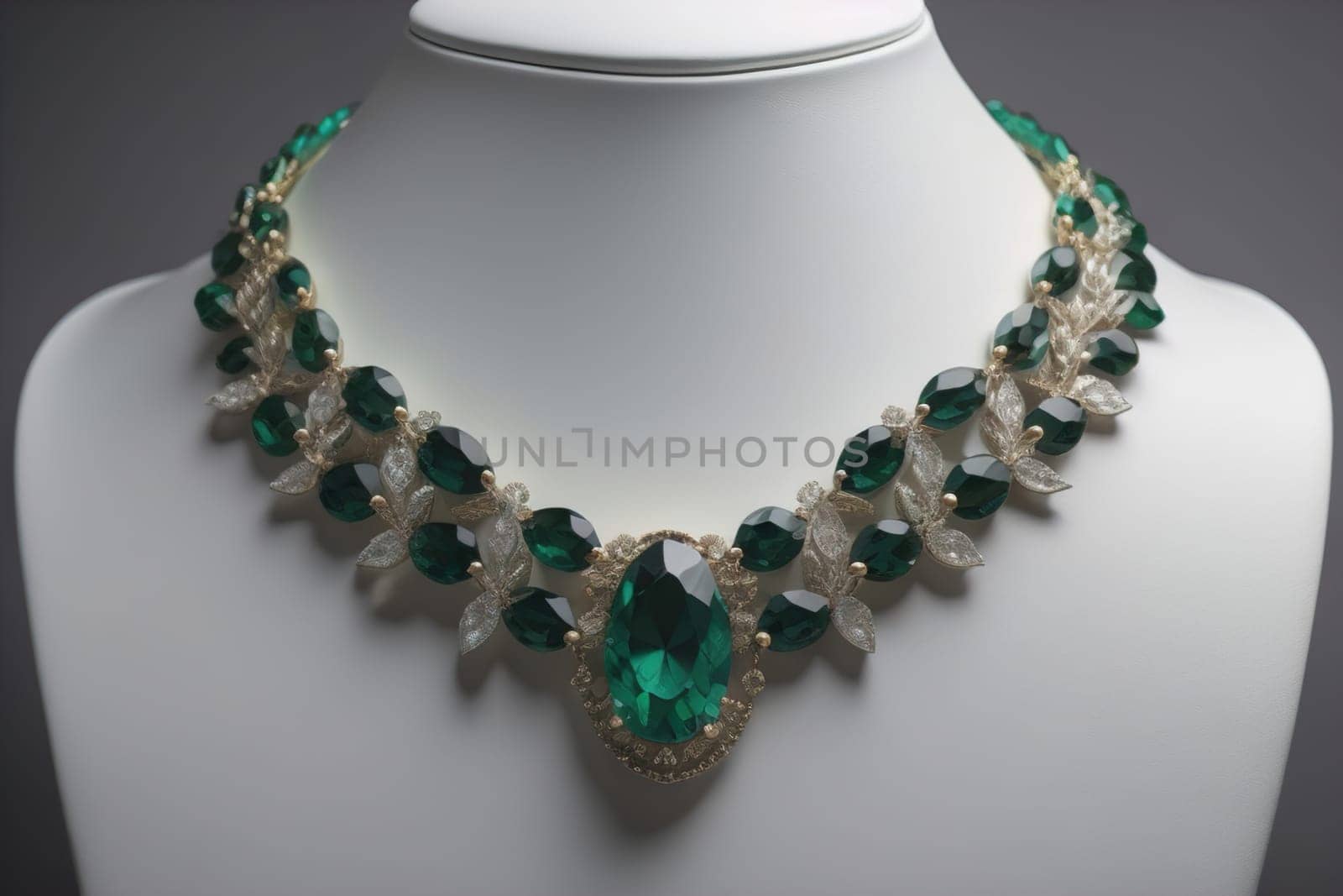 necklace on a mannequin in the studio on a solid color background. ai generative