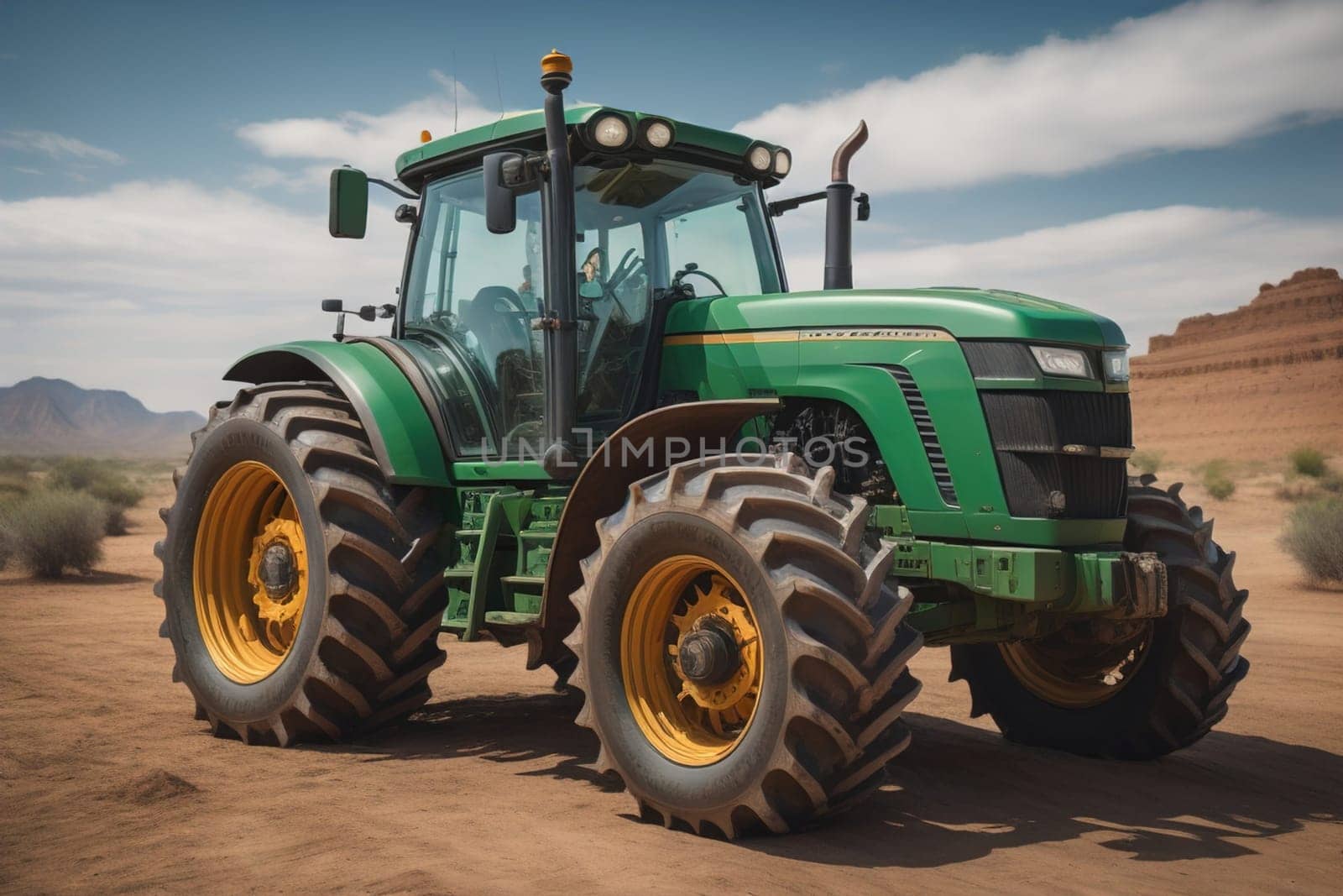 Modern tractor on a colored background. ai generative