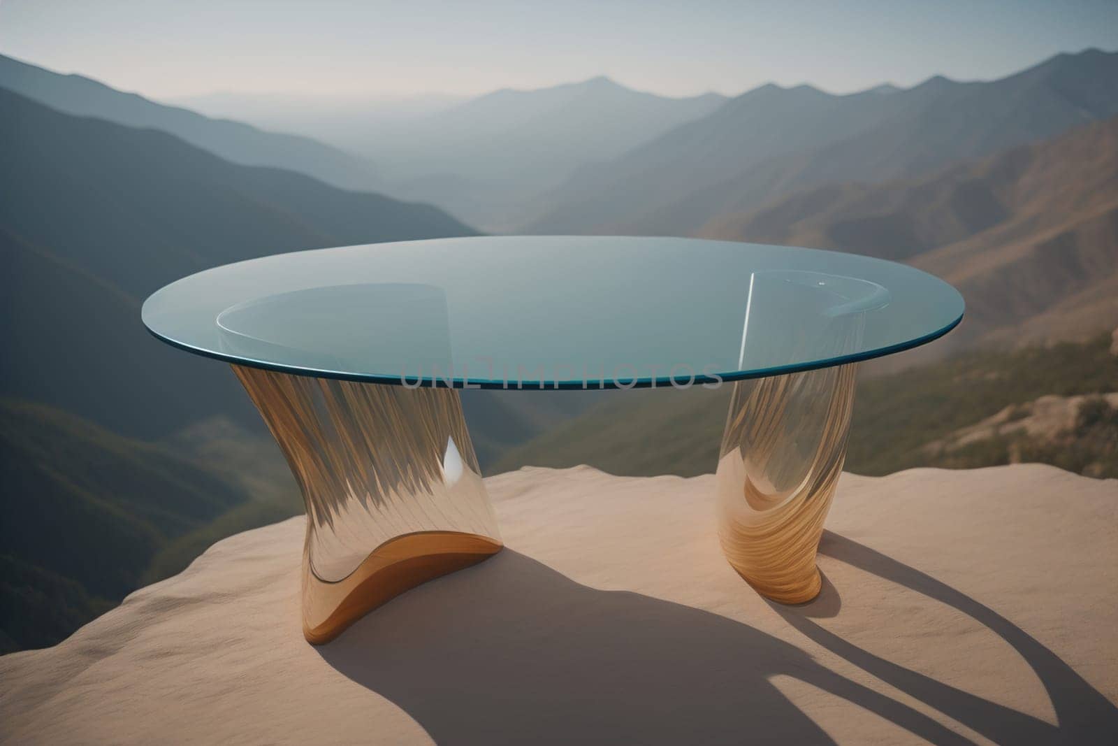 a glass table in a room. ai generative