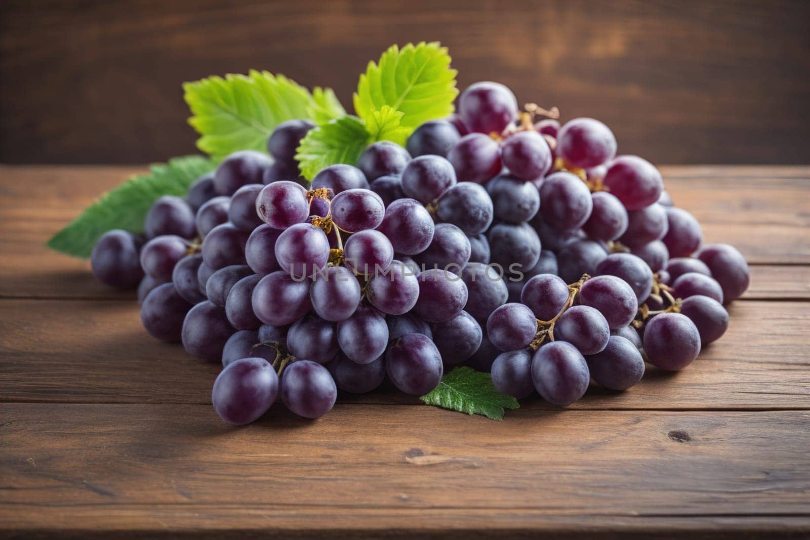 Bunch of fresh grapes on wooden table. Vintage style toned picture. ai generative