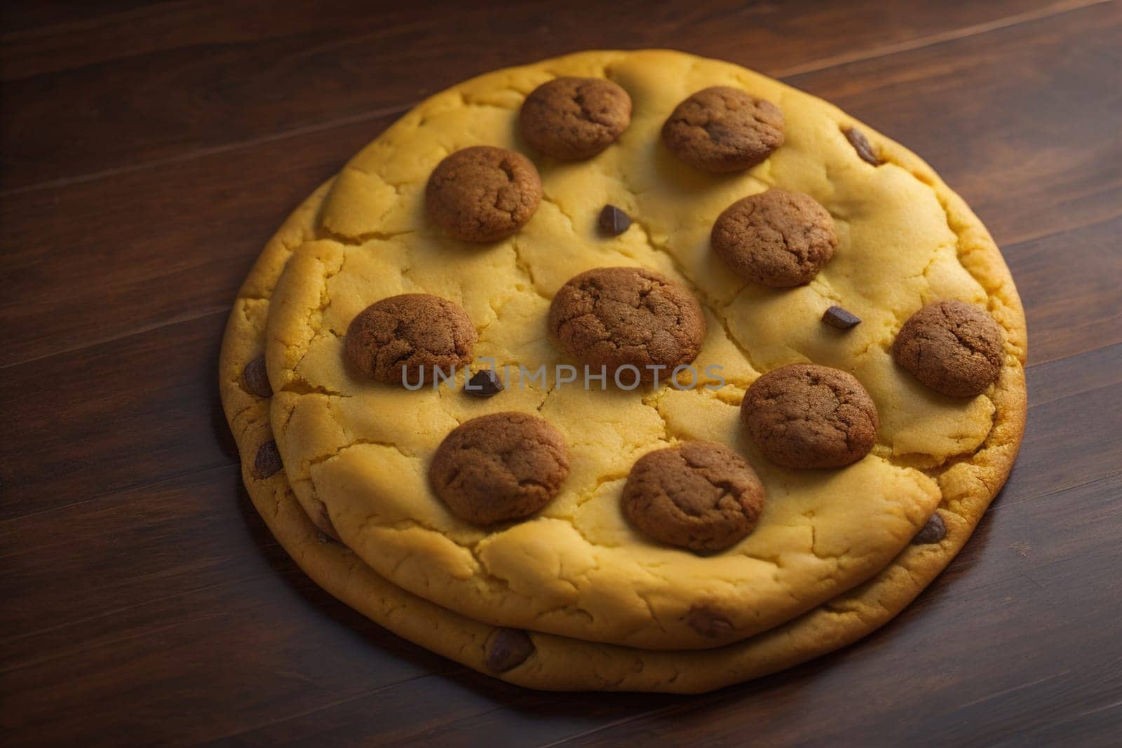 Chocolate chip cookies on orange background. Close up. Selective focus. ai generative
