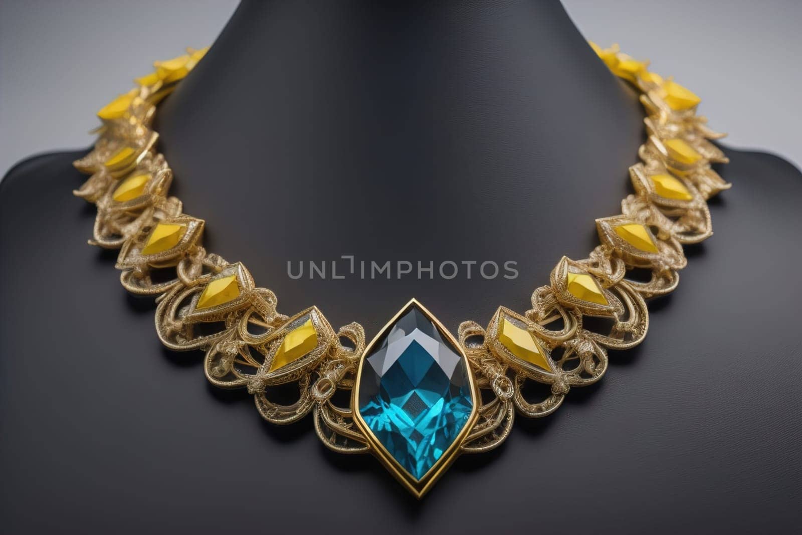 necklace on a mannequin in the studio on a solid color background. ai generative