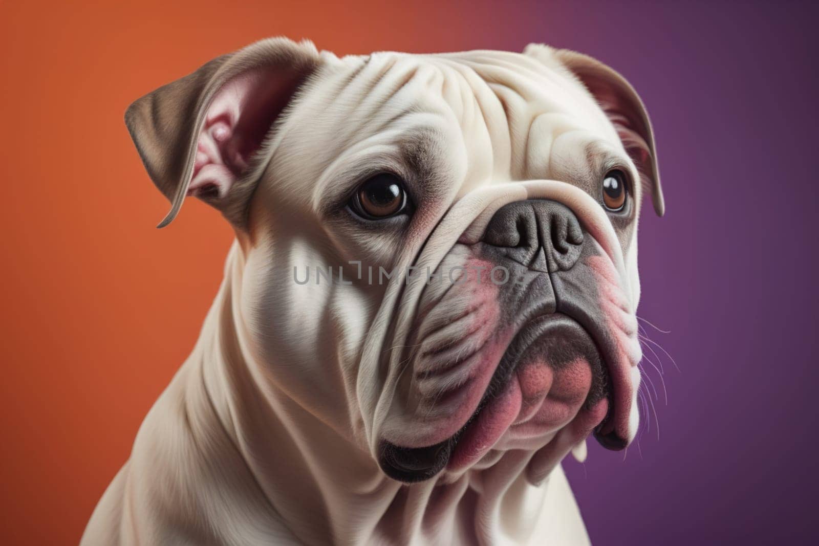 Portrait of a dog breed English Bulldog on a solid color background. ai generative