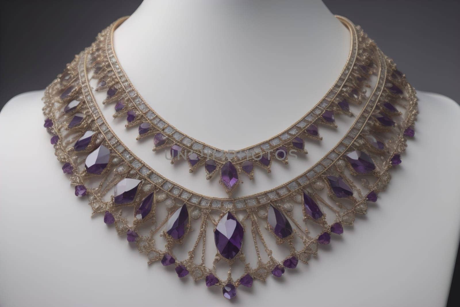 necklace on a mannequin in the studio on a solid color background. ai generative