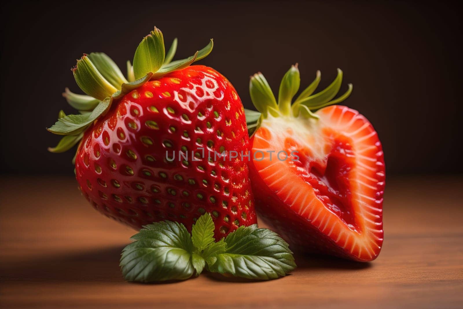 Fresh strawberries on a solid color background. generative ai