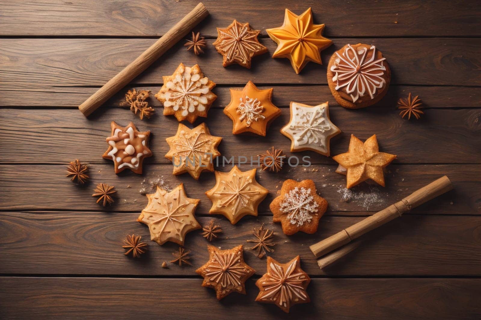 Cookies on a wooden table. Top view. ai generative