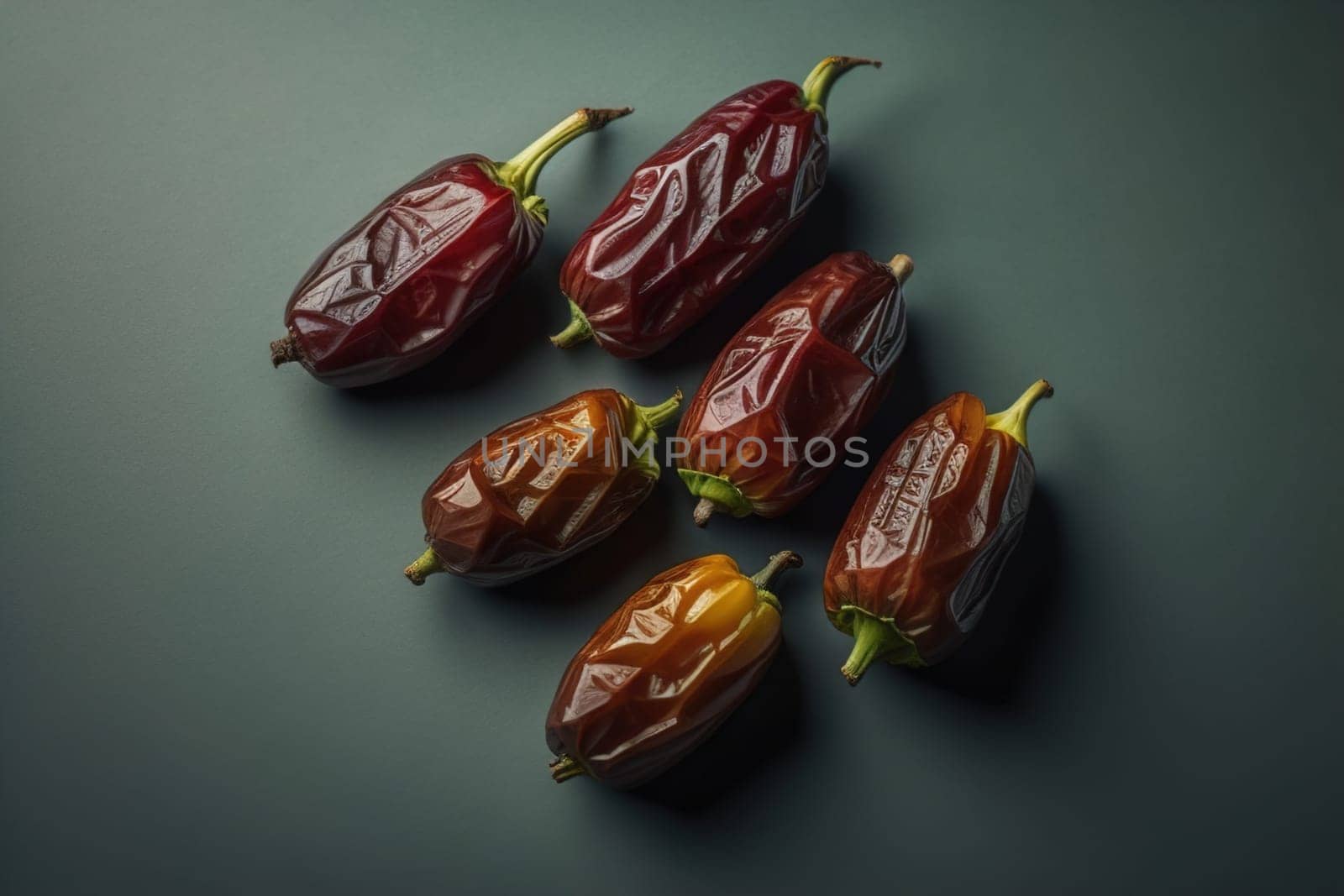 Dried fruits of date palm on a solid color background. Toned. ai generative