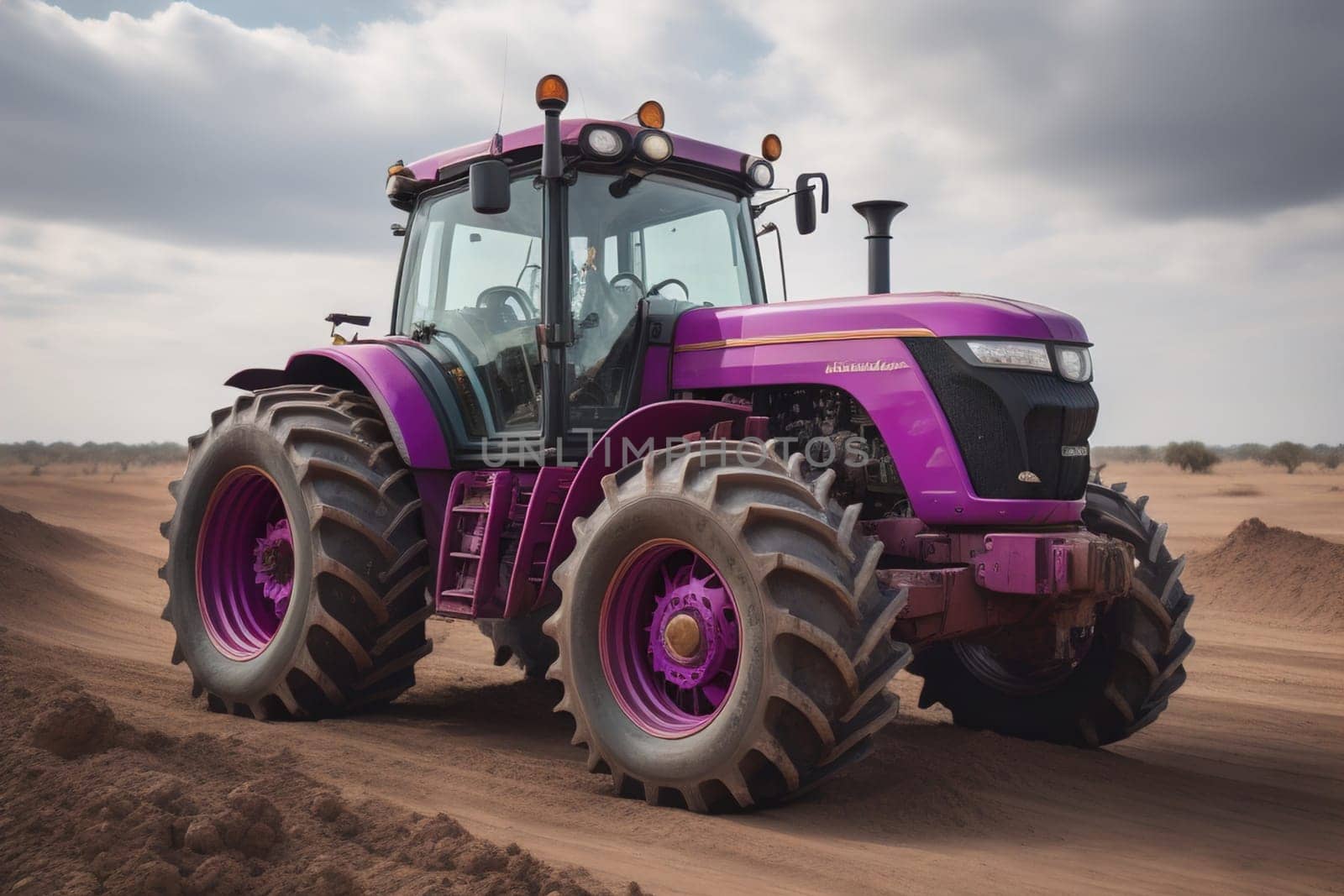 Modern tractor on a colored background. ai generative