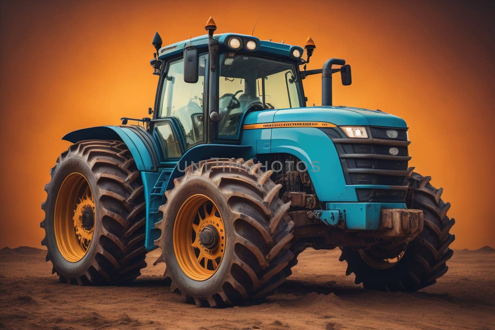 Modern tractor on a colored background. ai generative