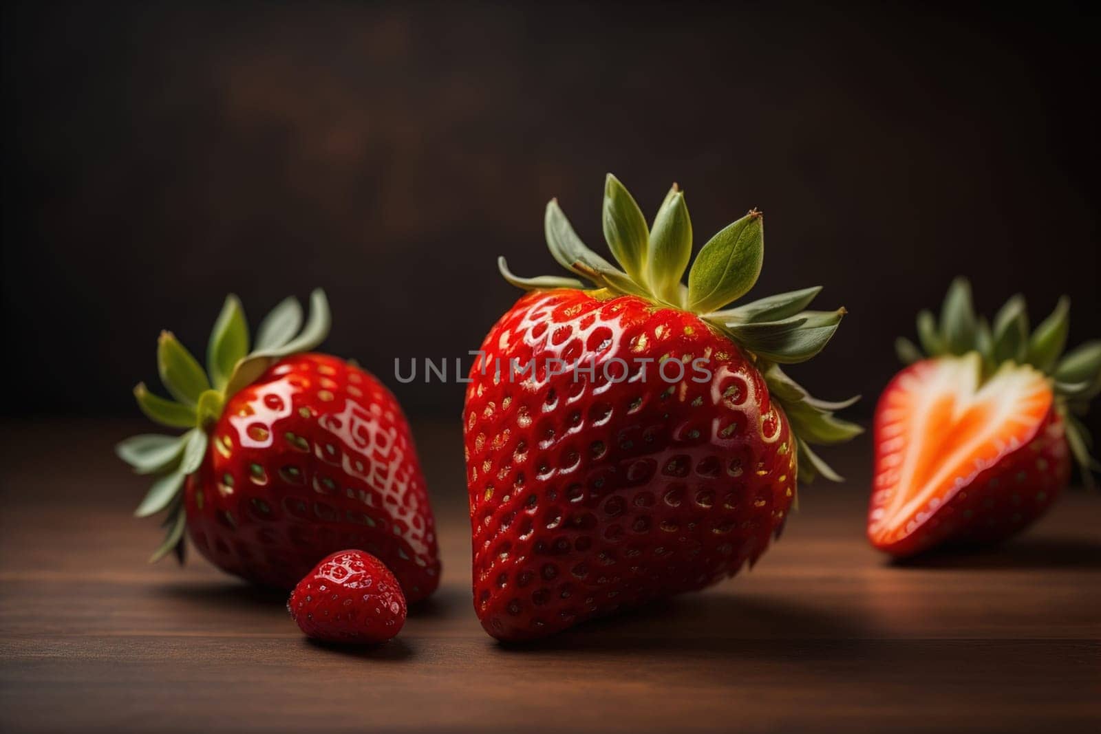 Fresh strawberries on a solid color background. generative ai