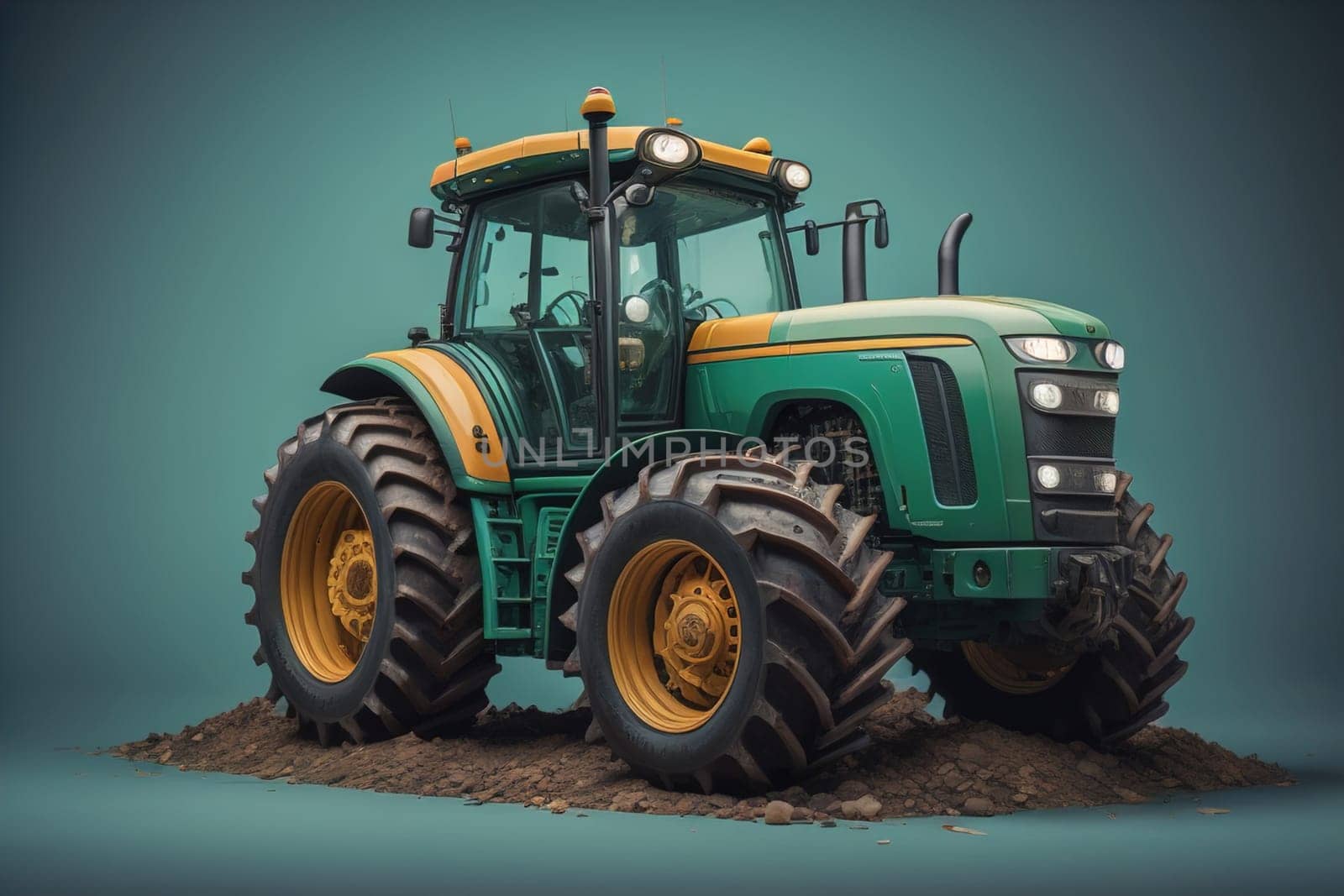 Modern tractor on a colored background. ai generative