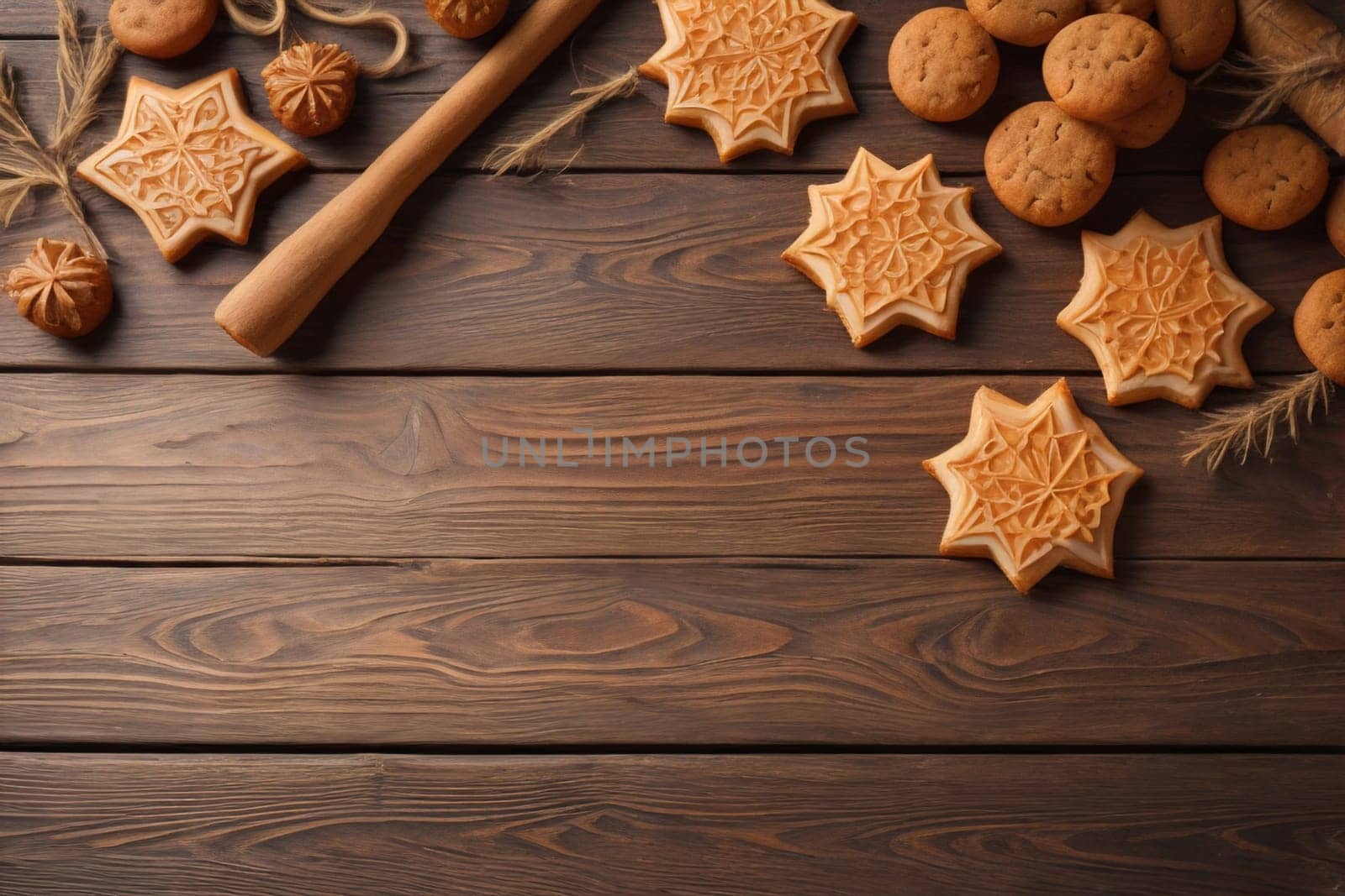 Cookies on a wooden table. Top view. ai generative