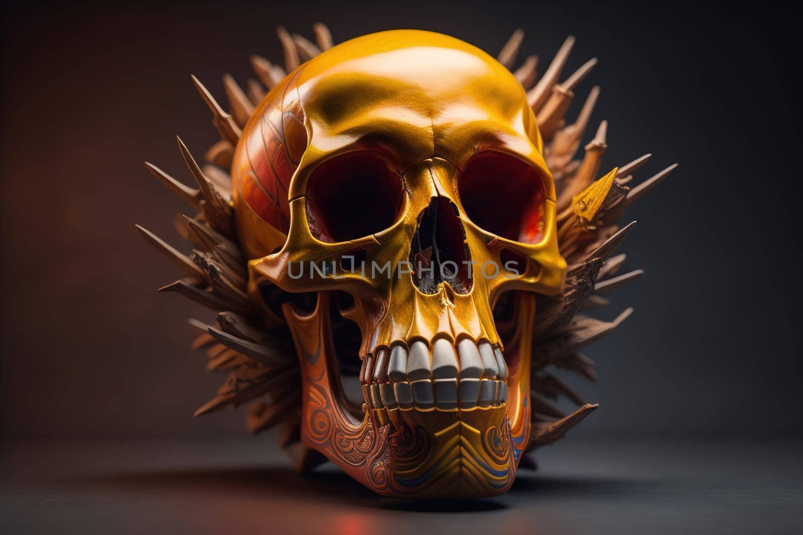 human skull on solid color background. Halloween concept. Close up. ai generative
