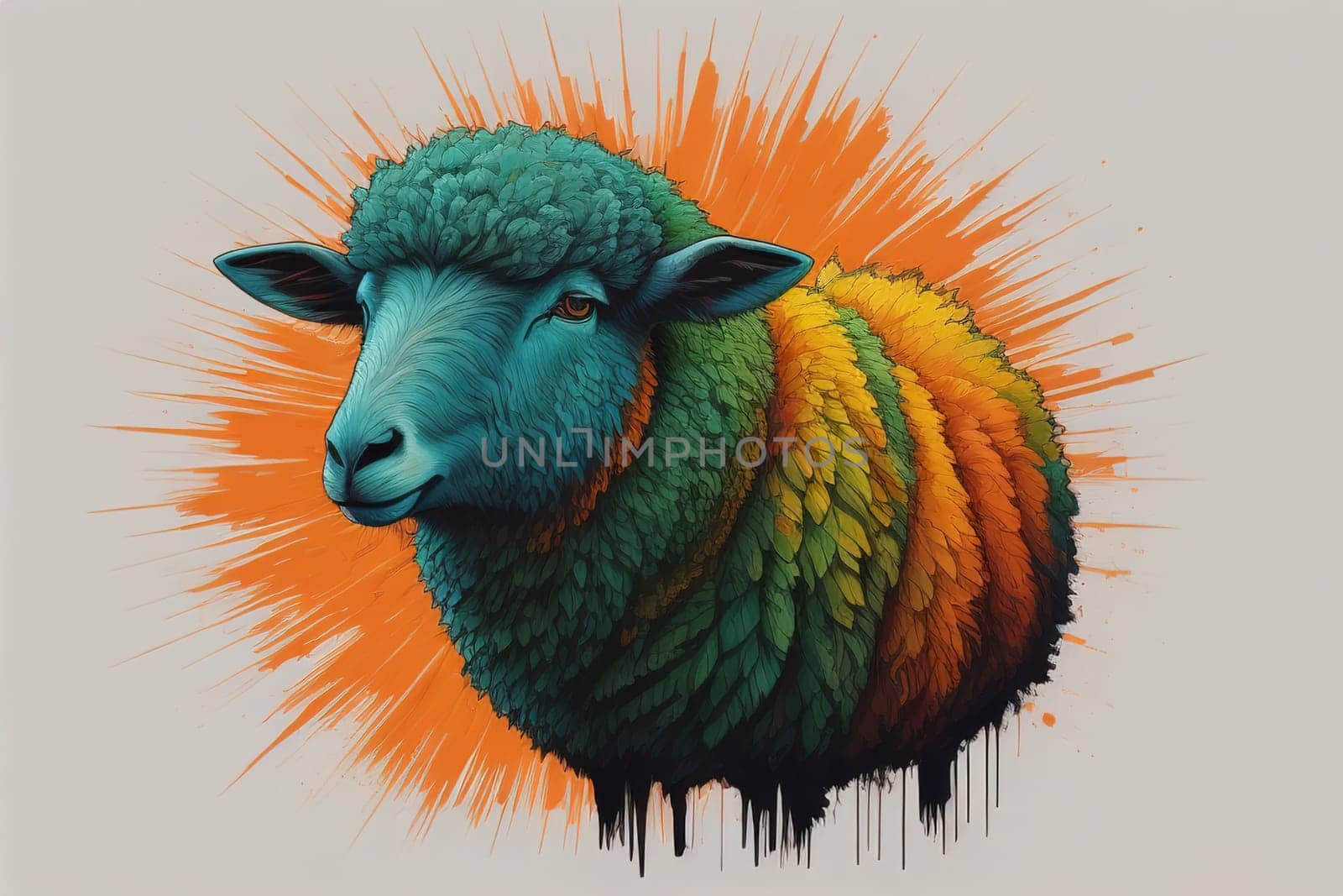 Sheep on a solid color background. Photo in old color image style. ai generative