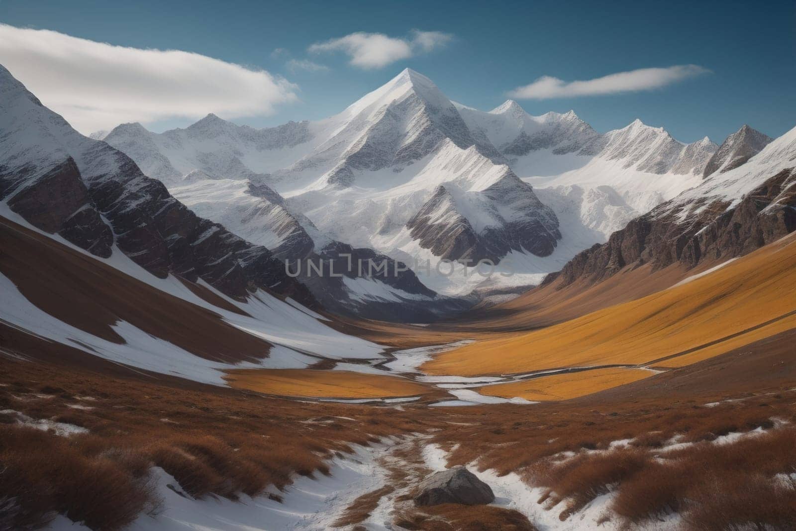 Mountains and snow-capped peaks of the Caucasus Mountains. ai generative