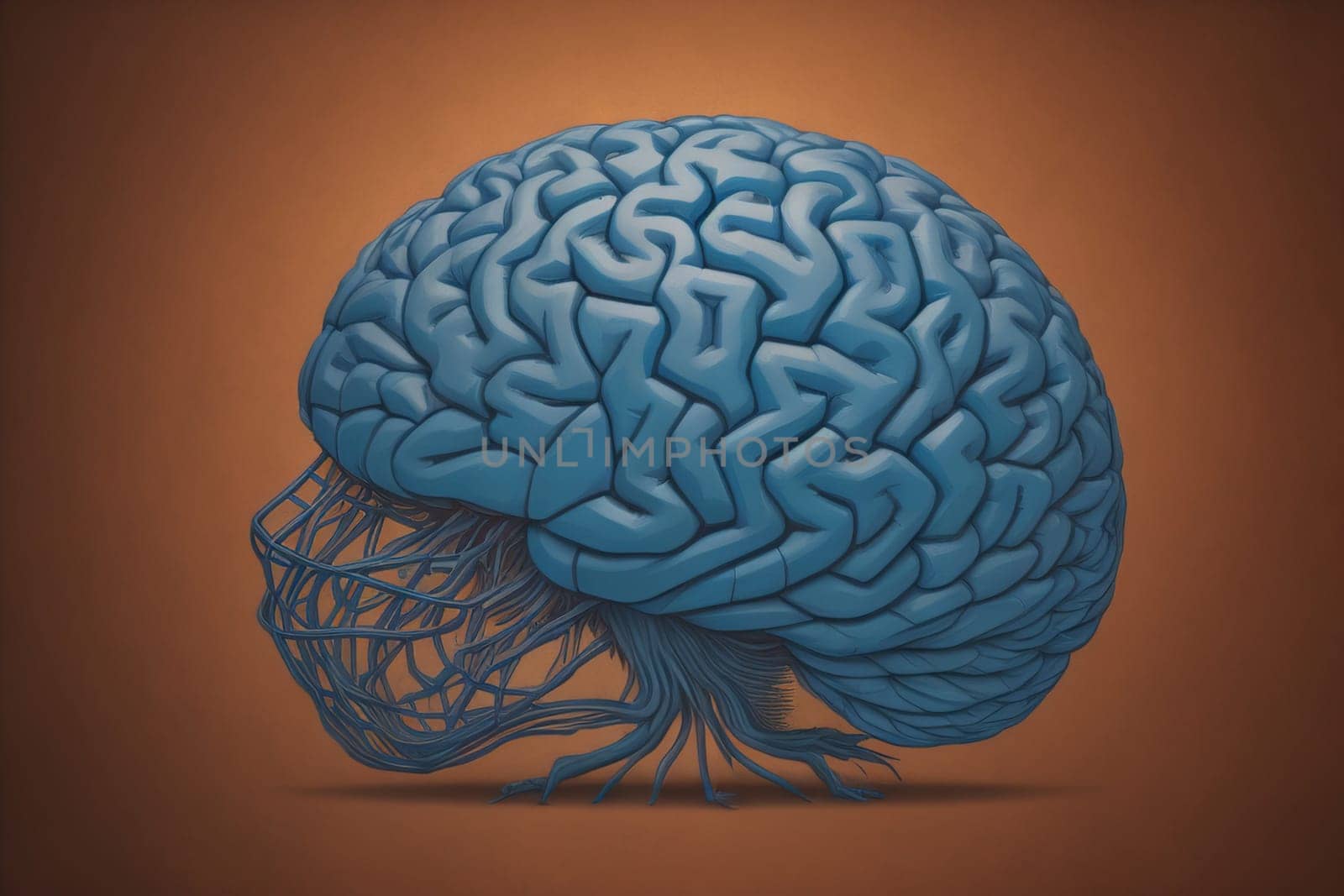 Human brain on a solid color background. ai generative