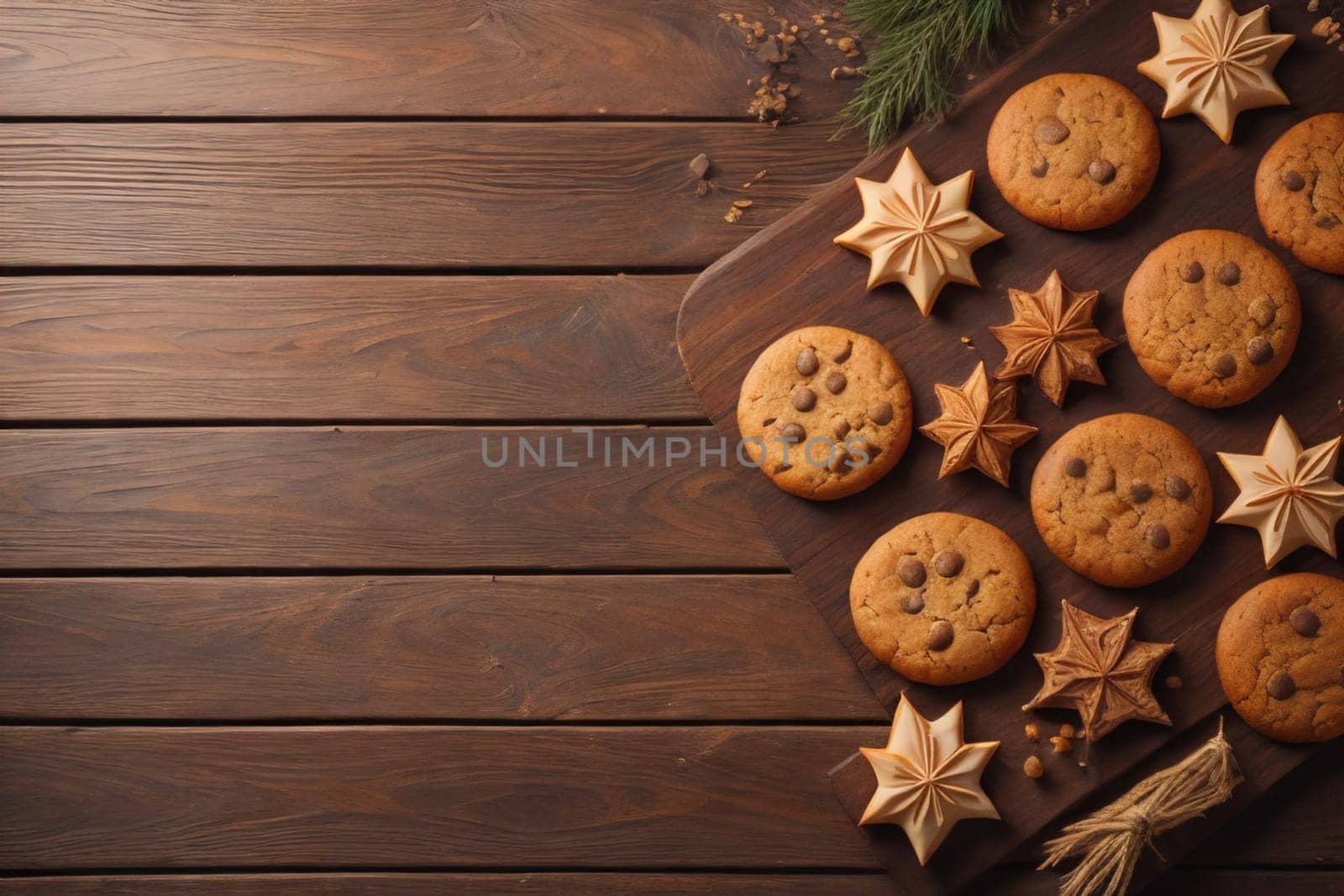 Cookies on a wooden table. Top view. ai generative