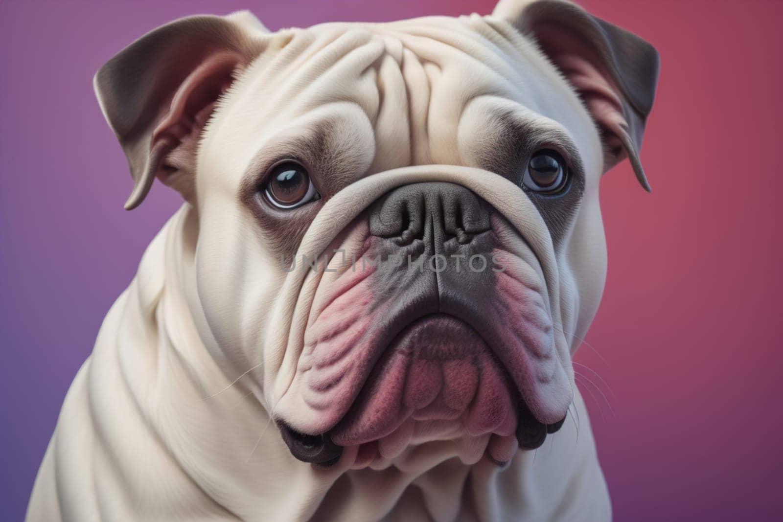 Portrait of a dog breed English Bulldog on a solid color background. ai generative by sanisra