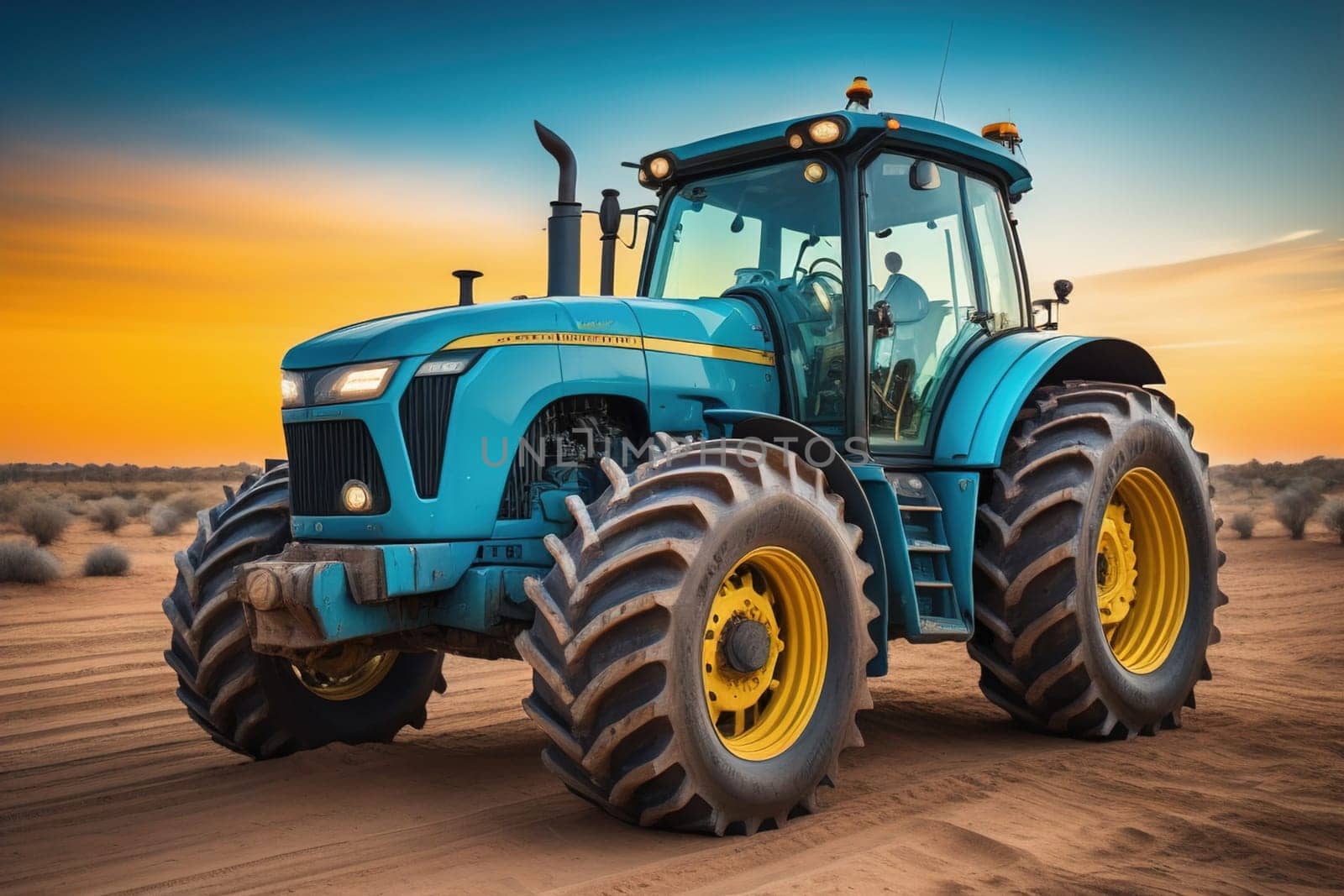 Modern tractor on a colored background. ai generative by sanisra