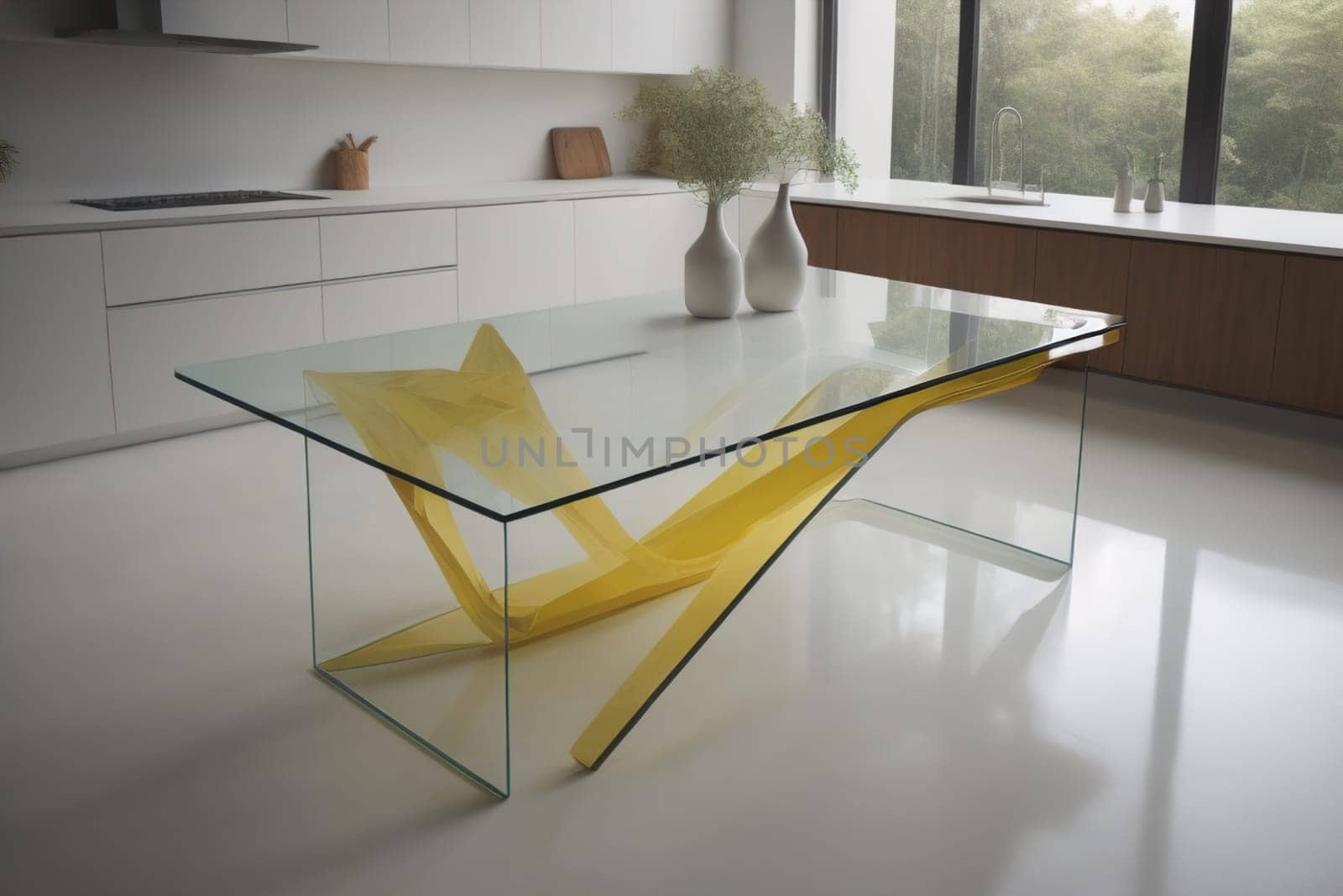 a glass table in a room. ai generative by sanisra