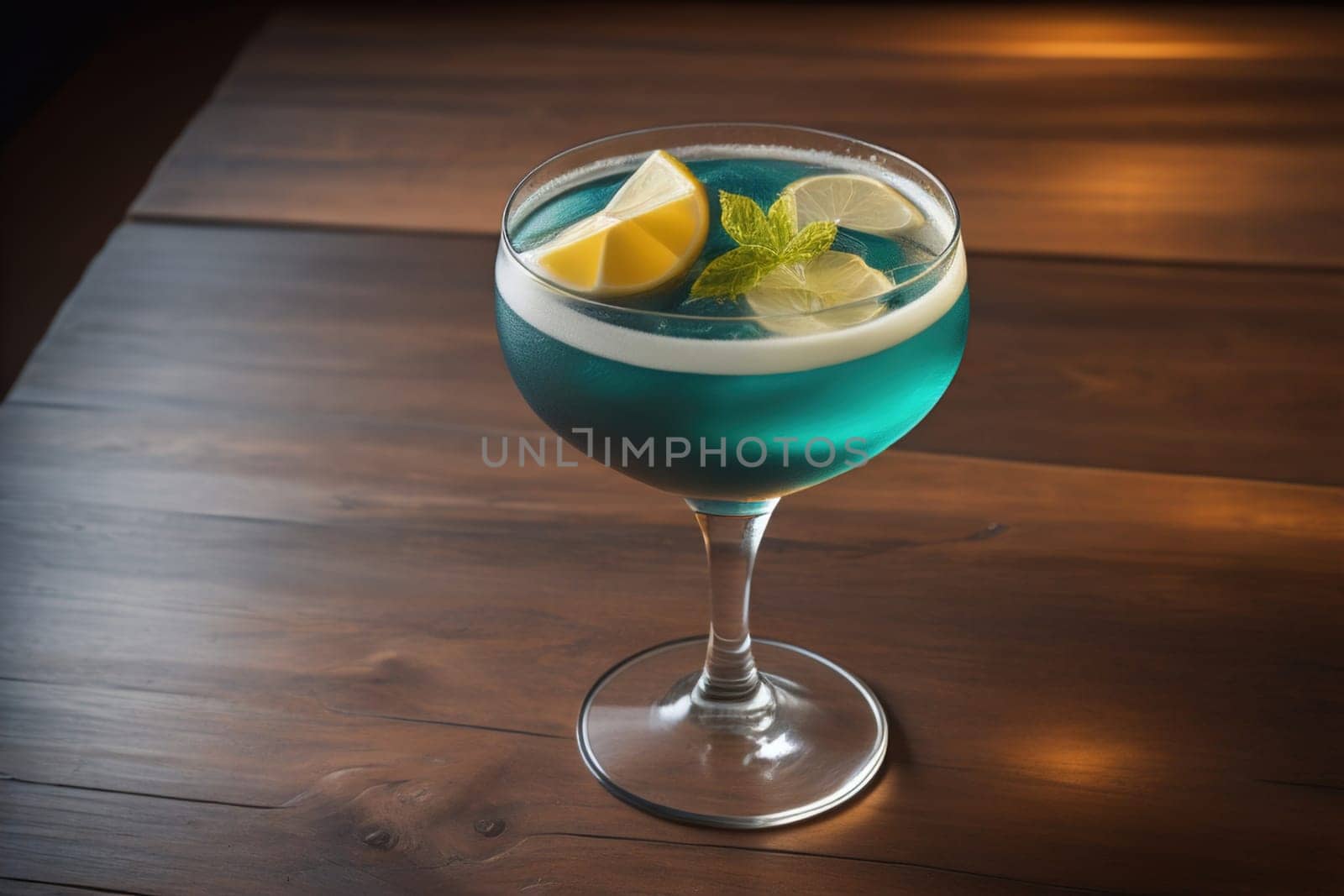 Alcohol cocktail drink on the table in bar. Toned image. ai generative