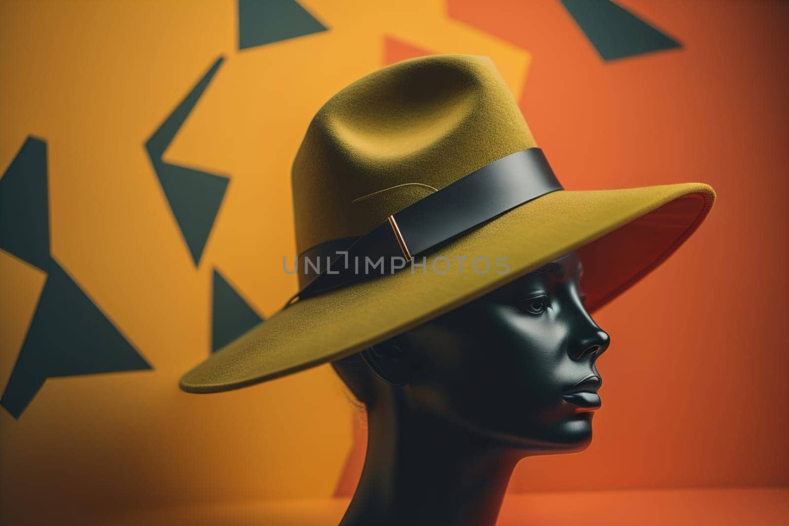 Female mannequin wearing hat, isolated on solid color background. ai generative