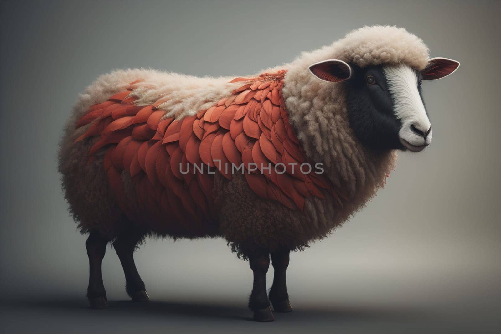 Sheep on a solid color background. Photo in old color image style. ai generative