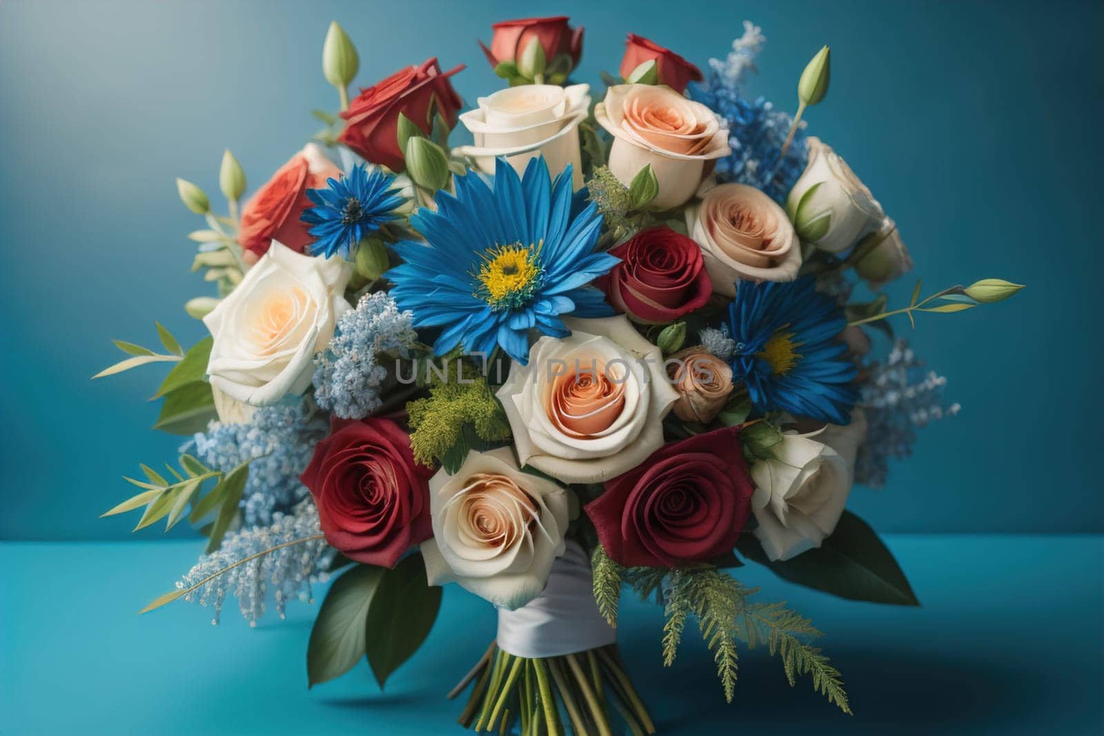 wedding bouquet of different colors on a solid color background. ai generative