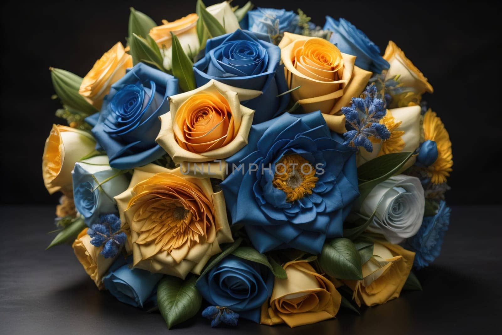 wedding bouquet of different colors on a solid color background. ai generative