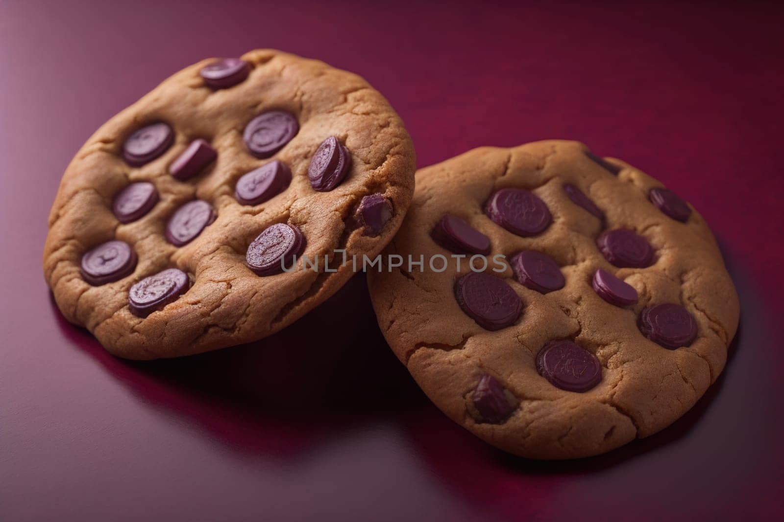 Chocolate chip cookies on orange background. Close up. Selective focus. ai generative