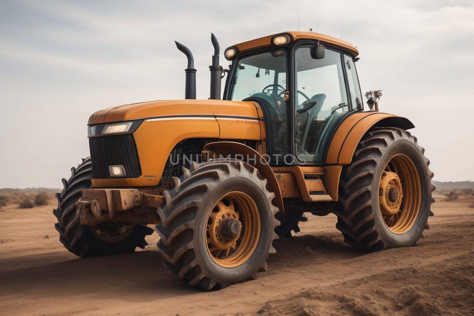 Modern tractor on a colored background. ai generative