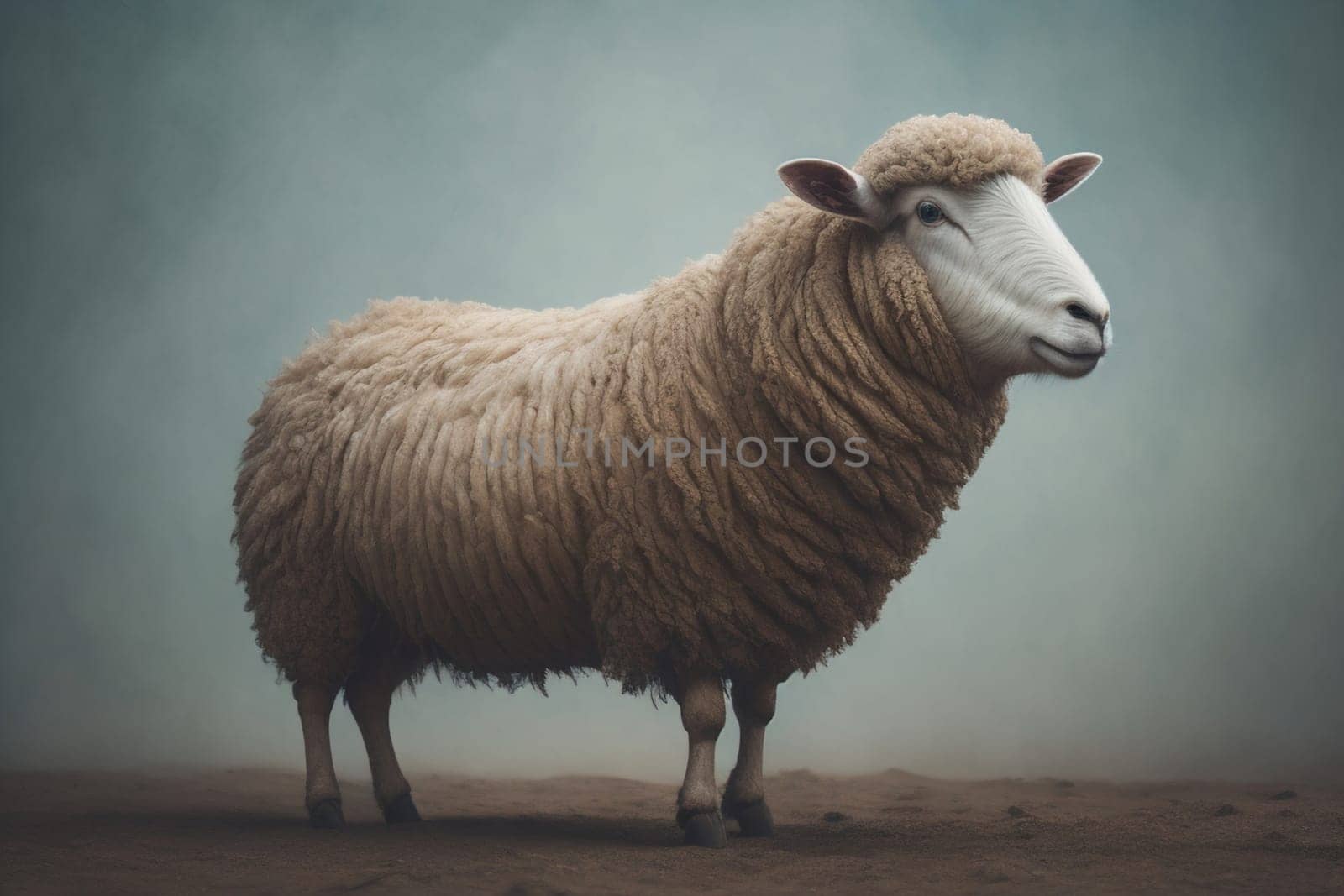 Sheep on a solid color background. Photo in old color image style. ai generative