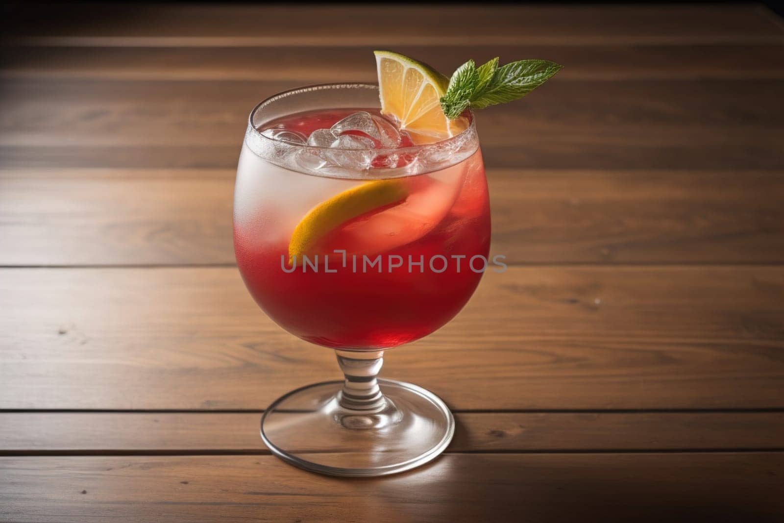 Alcohol cocktail drink on the table in bar. Toned image. ai generative
