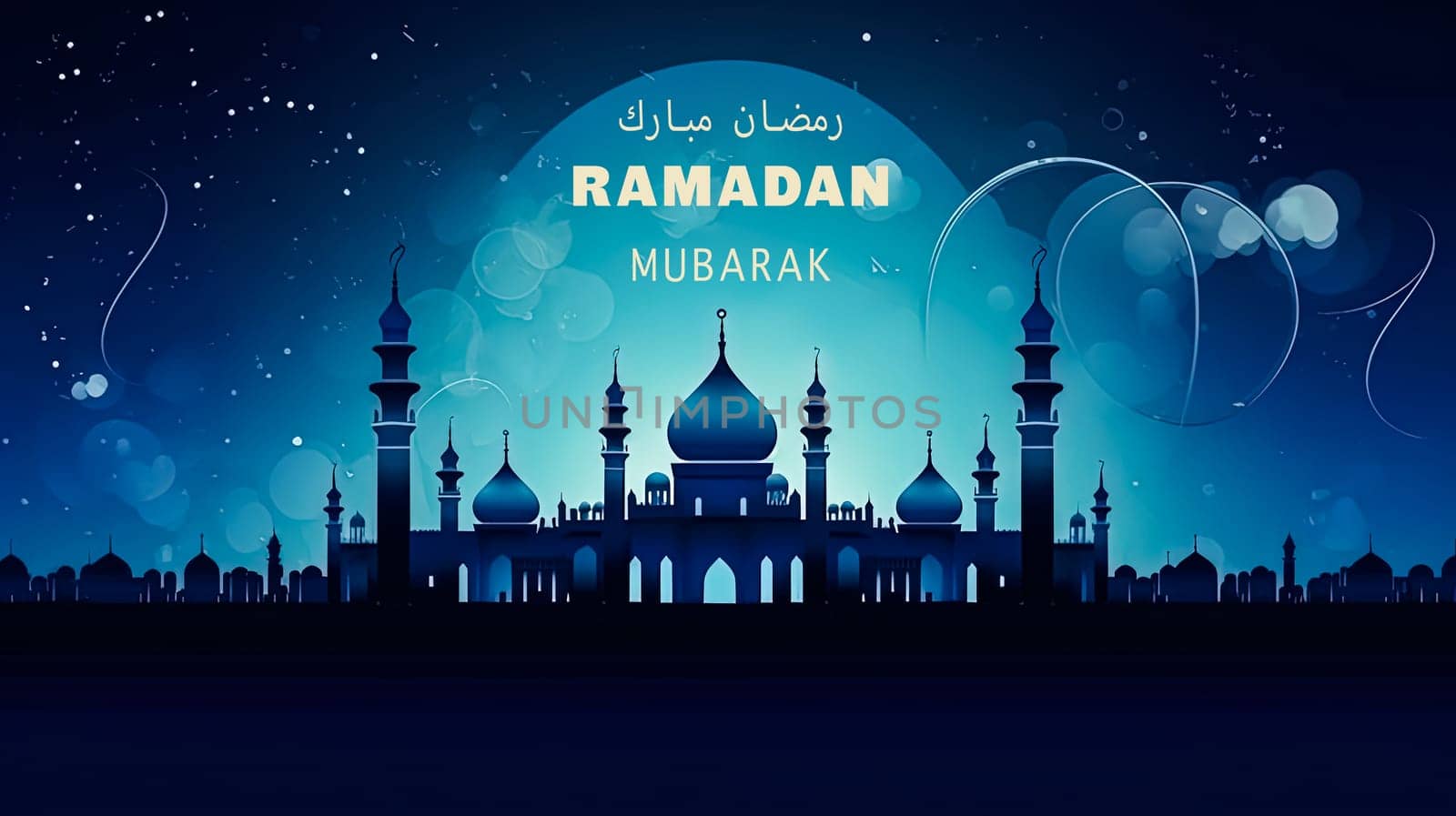 Ramadan radiance, A mosque bathed in warm hues, a visual embrace of celebration and wishes for a blessed Ramadan capturing the spiritual glow.