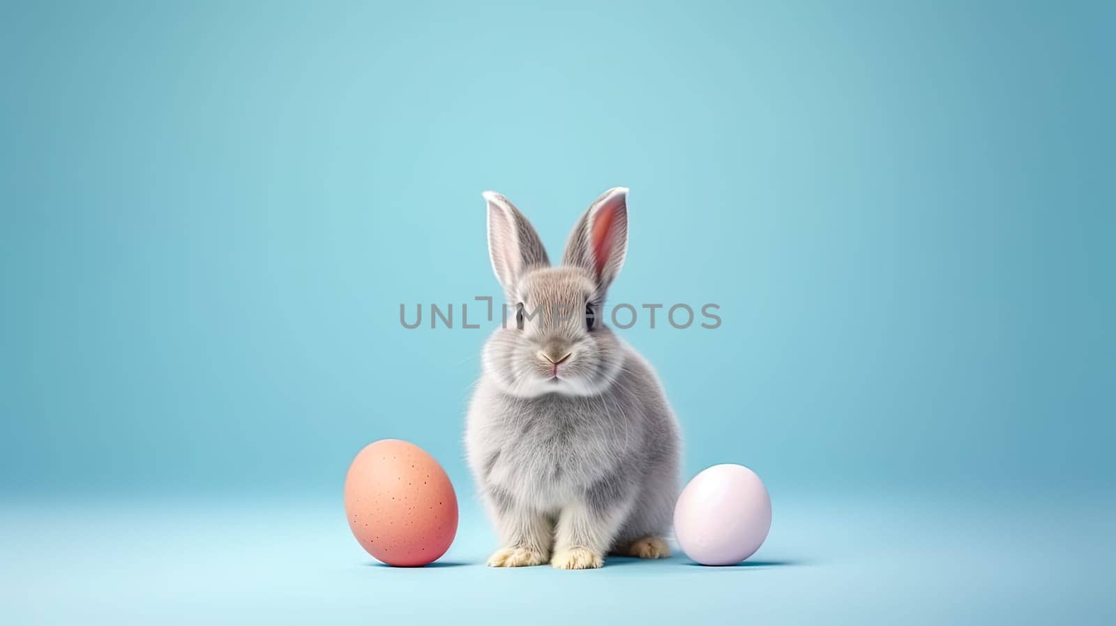 Easter Bunny delight, sitting on colored paper a vibrant celebration capturing the joy of Easter and the lively hues of spring festivities