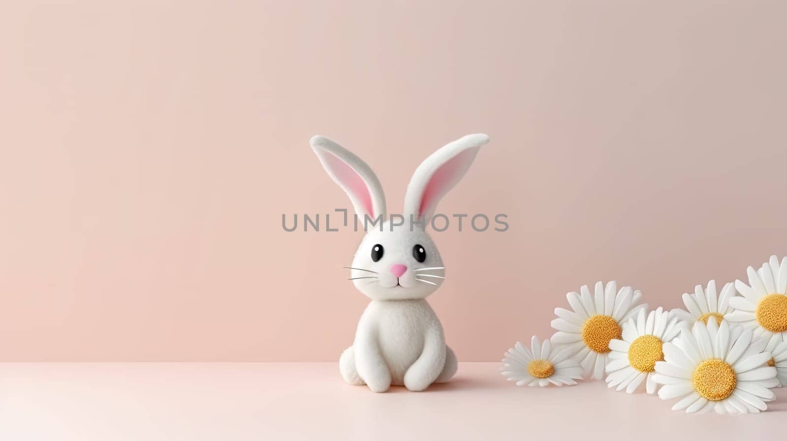 the Easter bunny sits surrounded by daisies by Alla_Morozova93