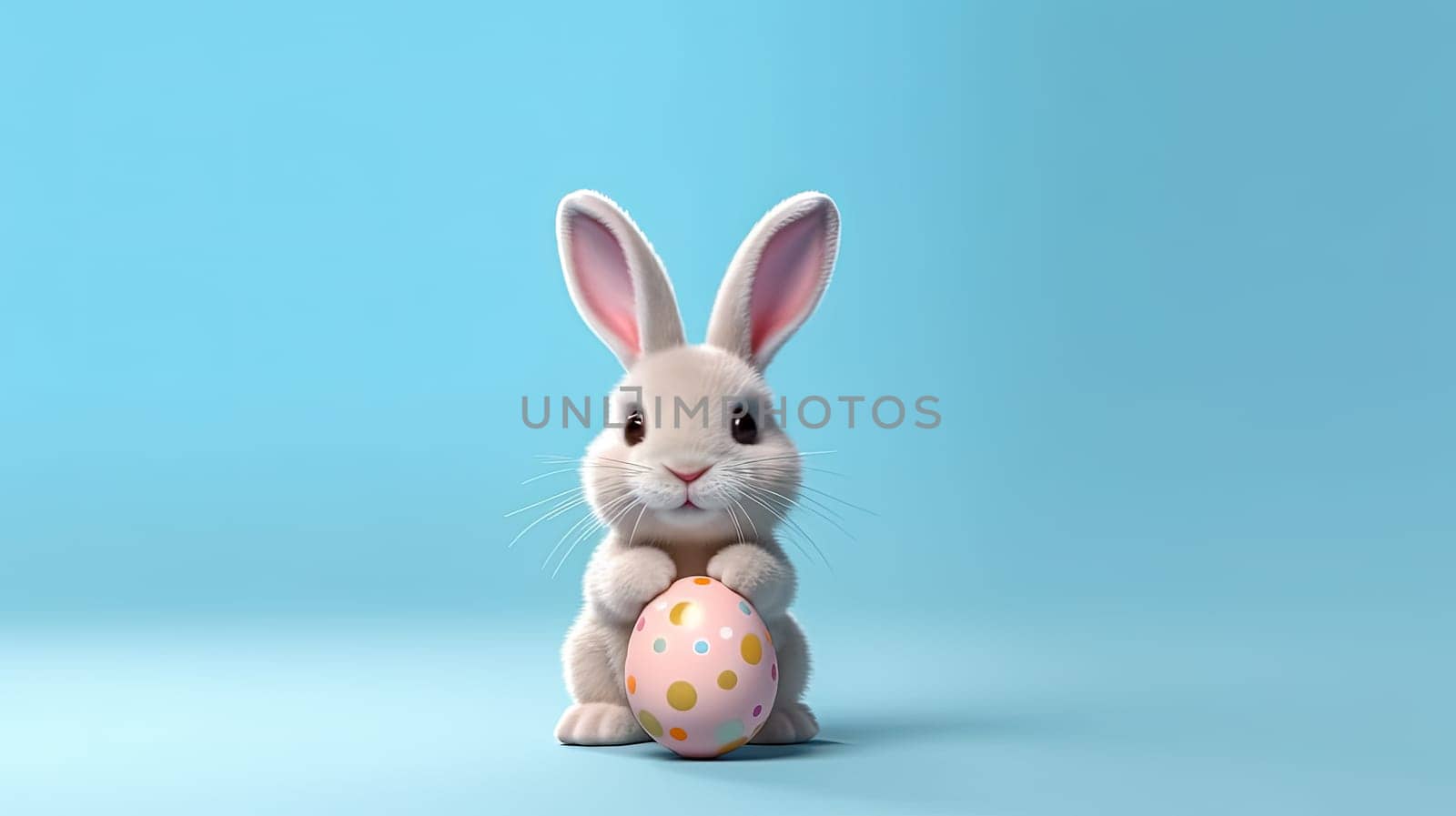 The Easter bunny is happy, sitting on colored paper by Alla_Morozova93