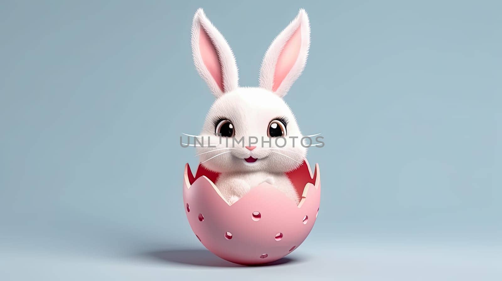 A colorful holiday, the Easter Bunny sits in a broken egg, a joyful illustration that captures the essence of the festive spirit of Easter and the vibrant energy of spring.