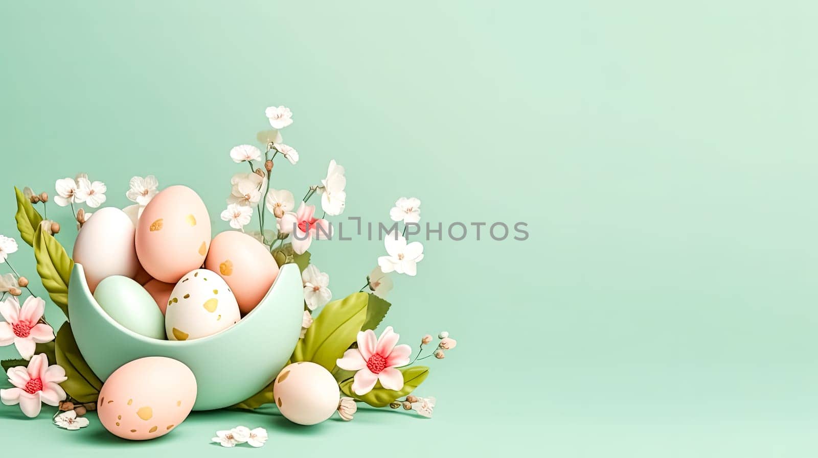 Basket of abundance, Easter eggs in a vibrant nest a delightful scene symbolizing the renewal and celebration of life during this festive season