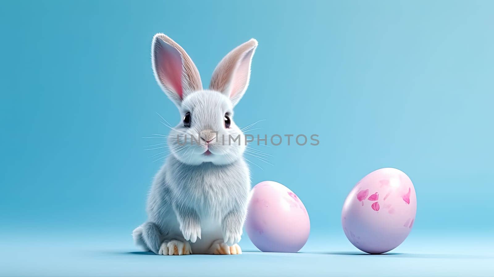 The Easter bunny is happy, sitting on colored paper by Alla_Morozova93