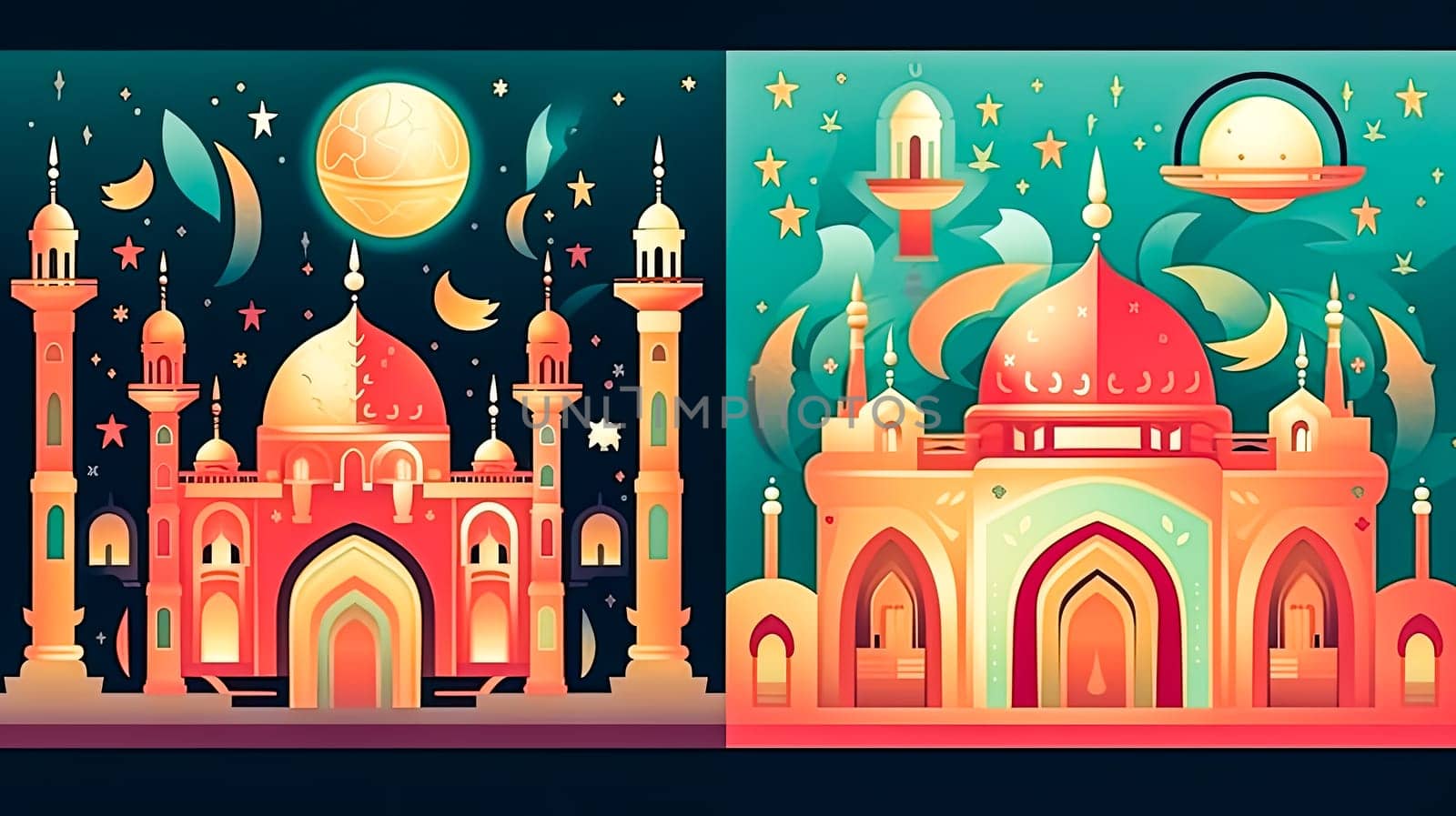 Night of blessings, A mosque adorned with lights, a radiant symbol of Ramadan Mubarak an enchanting scene capturing the essence of the holy month