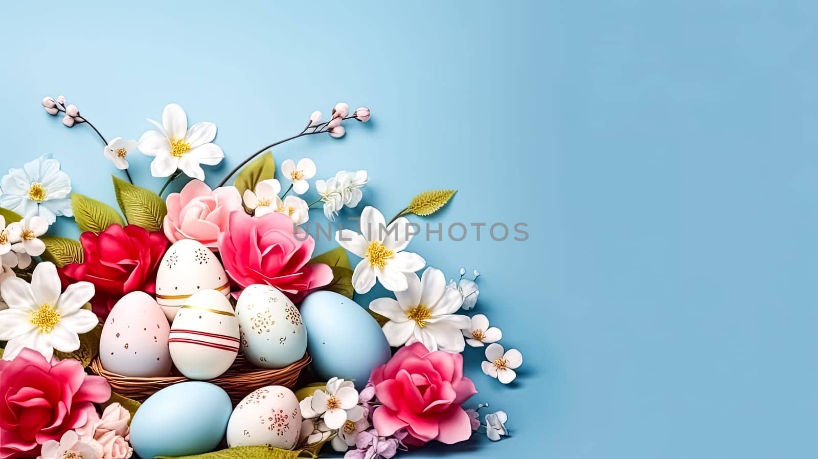 A basket adorned with Easter treasures a festive image evoking the merriment and delight of the spring holiday celebration