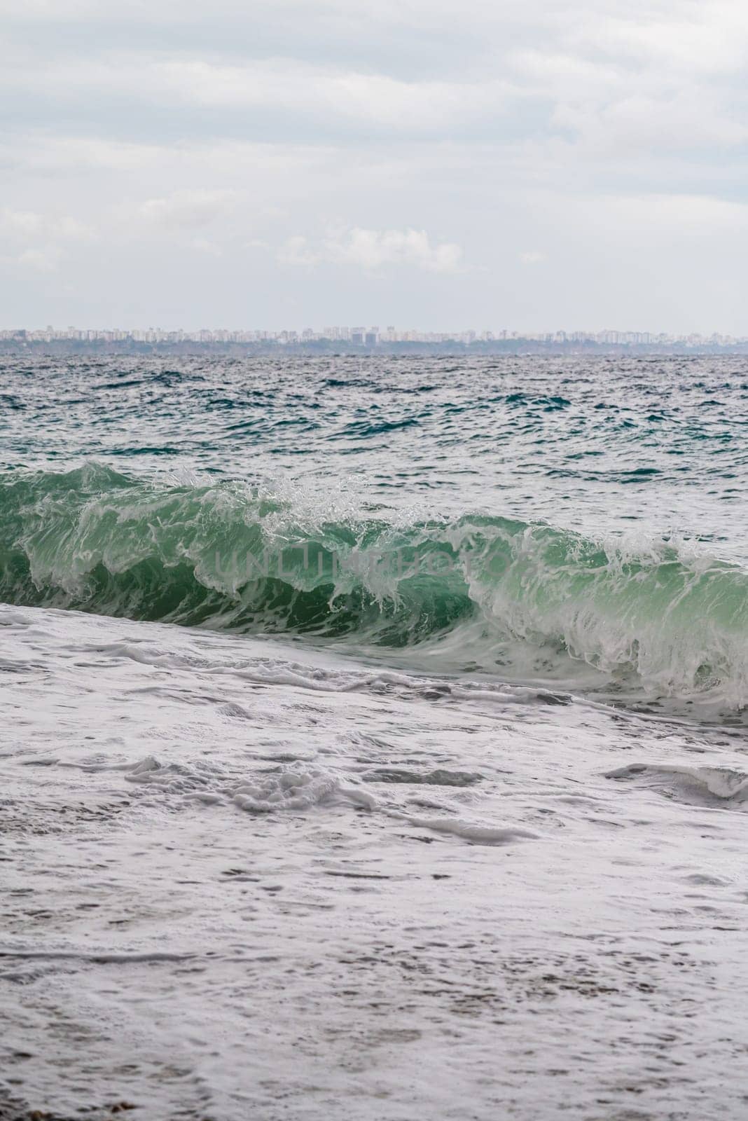 Big waves hitting the Konyaalti coast on a stormy day