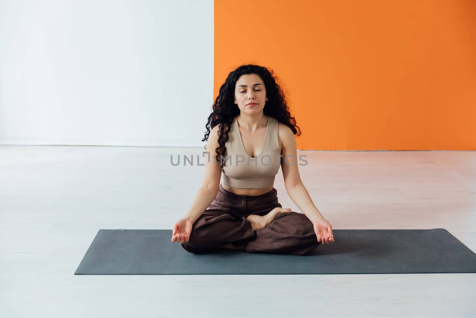 Asana Yoga On Floor Flexible Woman Fitness Gymnastics by Simakov