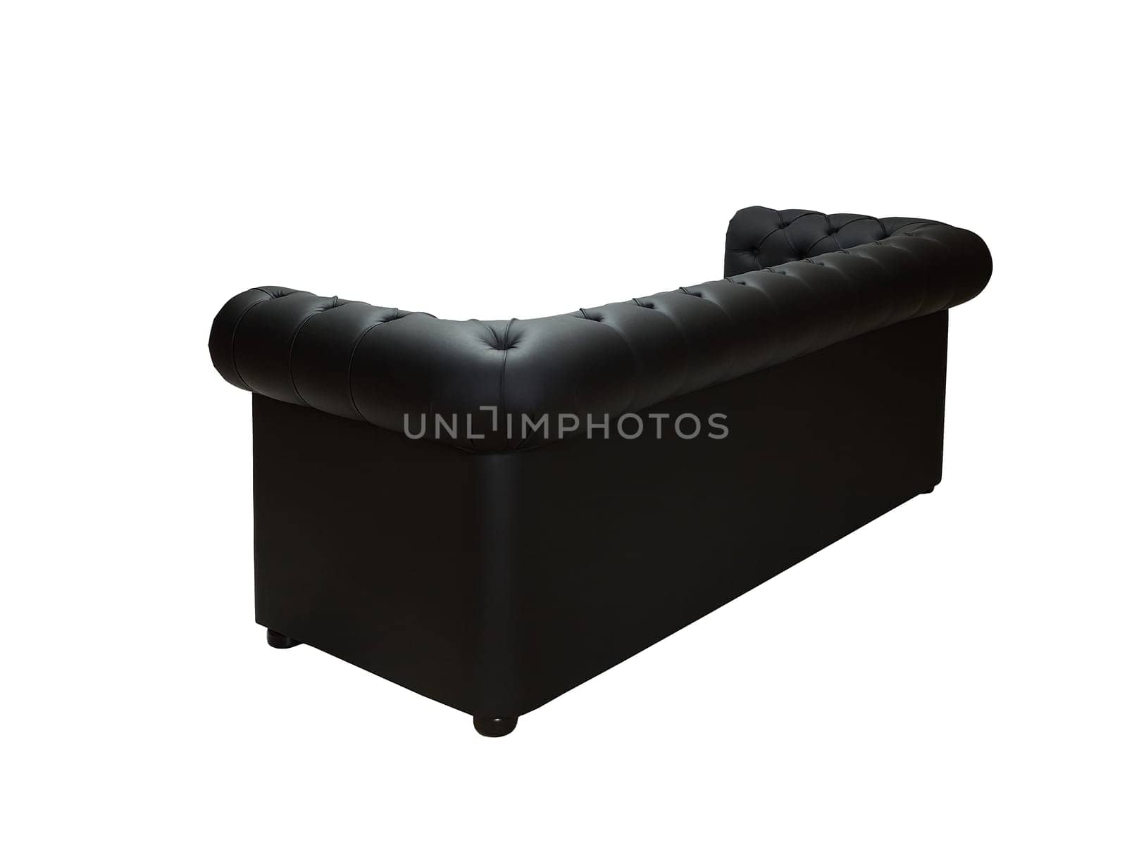 black leather office sofa in retro style on white background, back view. modern couch, furniture