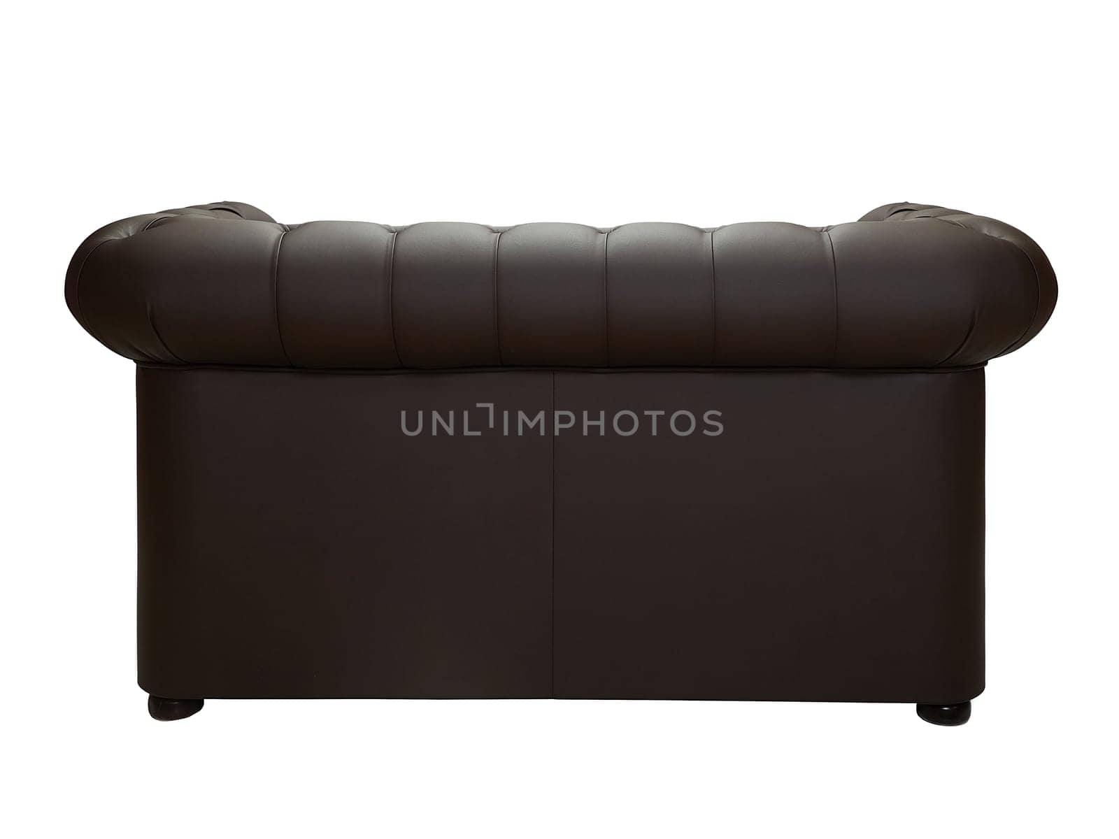 brown leather office sofa in retro style on white background, back view. modern couch, furniture