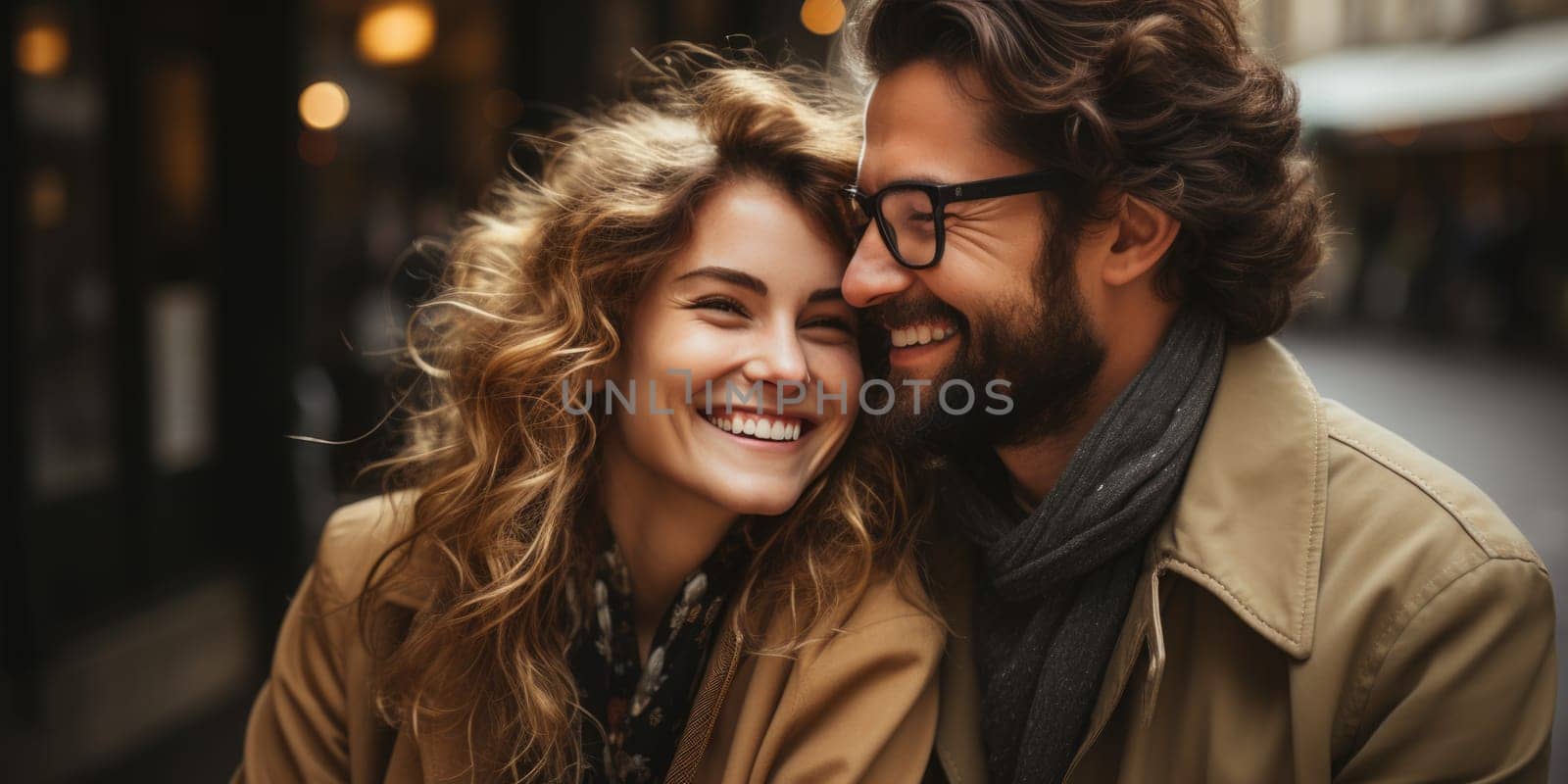 cheerful happy couple in love visiting Paris city centre and Eiffel Tower. tourists travelling in Europe and dating outdoors. AI Generated