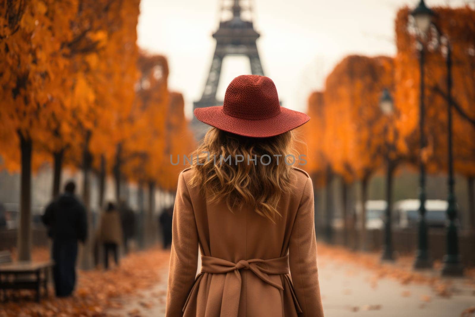 Woman walking on street in paris. AI Generated by Desperada
