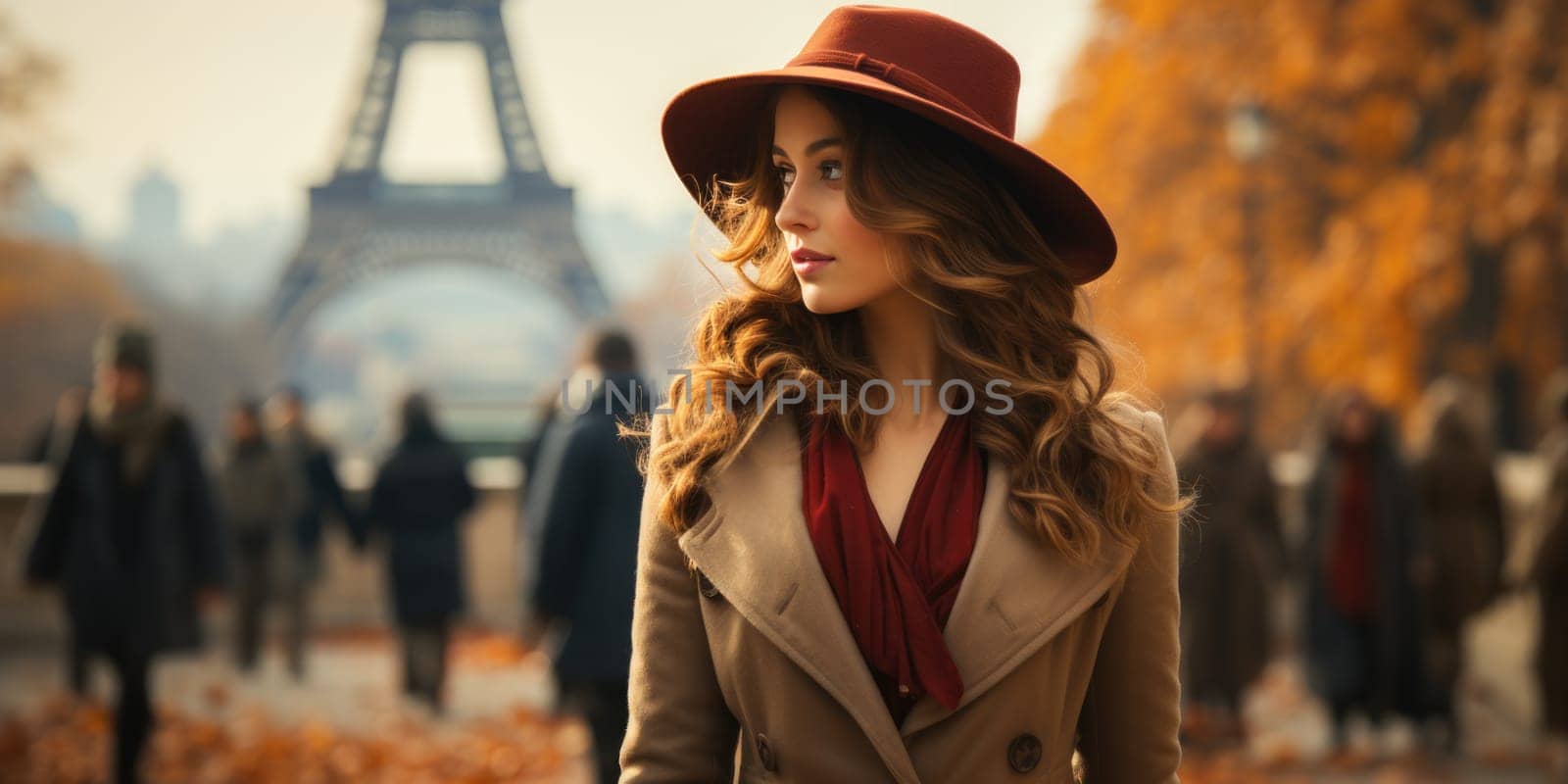 Woman walking on street in paris, rear view. AI Generated